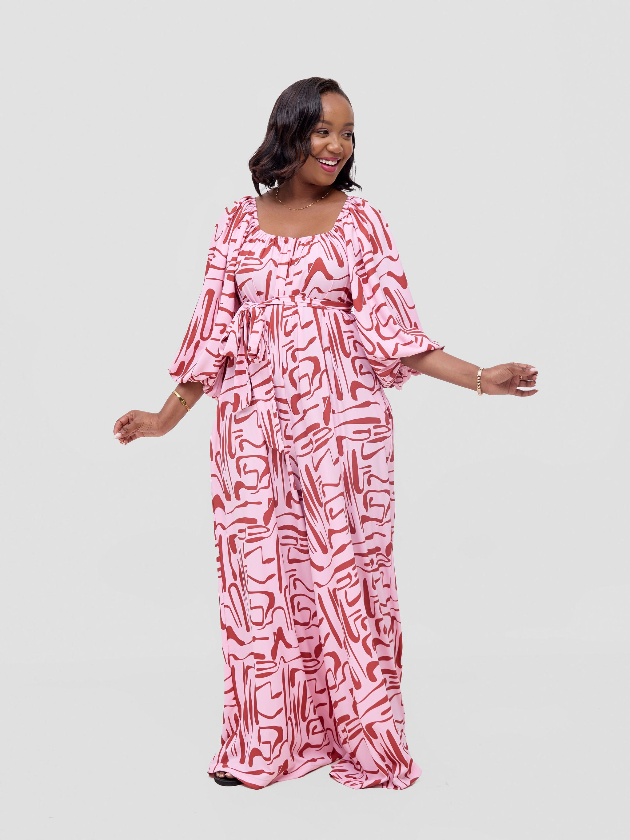 Vivo Serwa Square Neck Maxi Dress - Coral / Black Sera Print