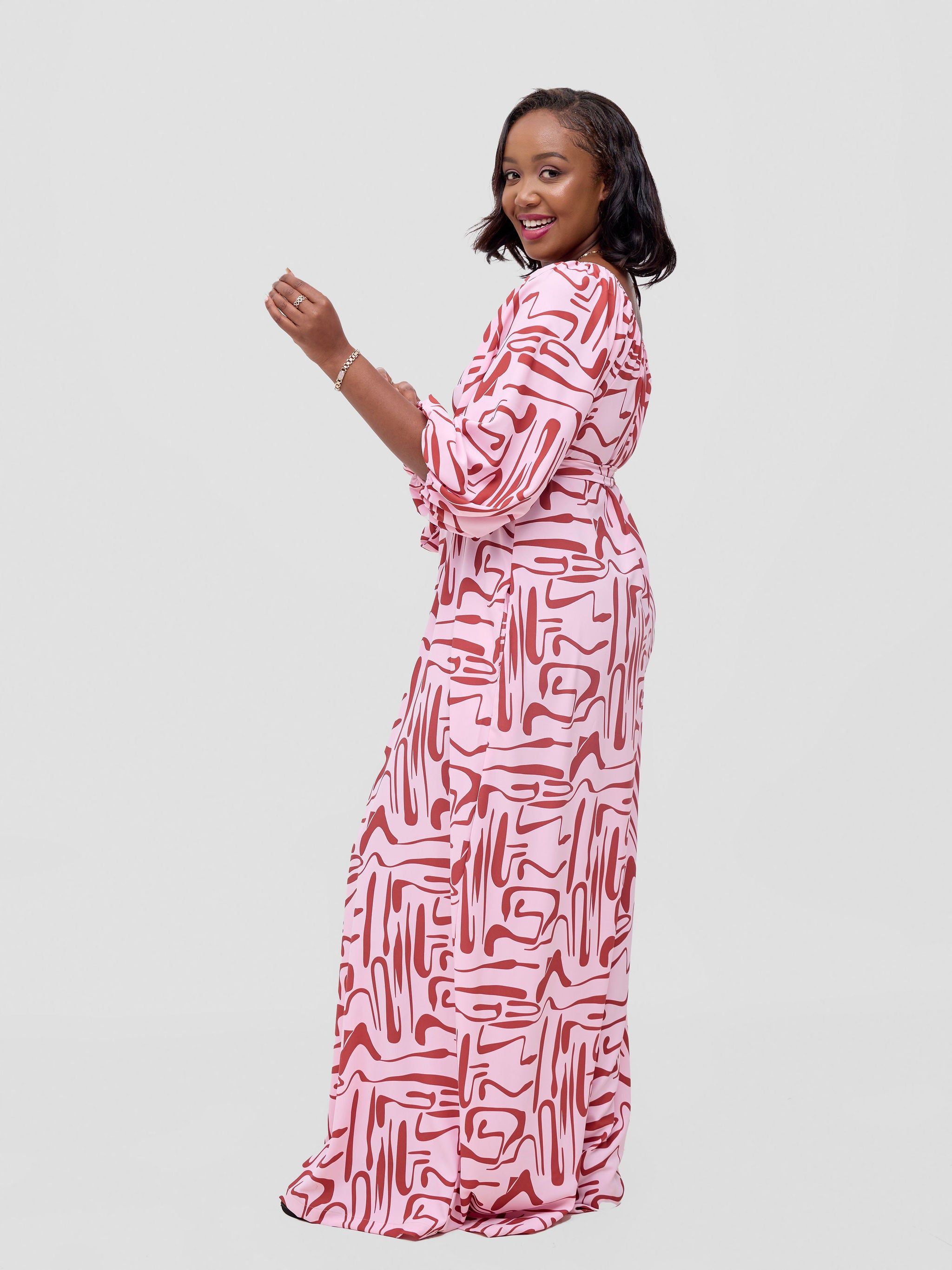 Vivo Serwa Square Neck Maxi Dress - Coral / Black Sera Print