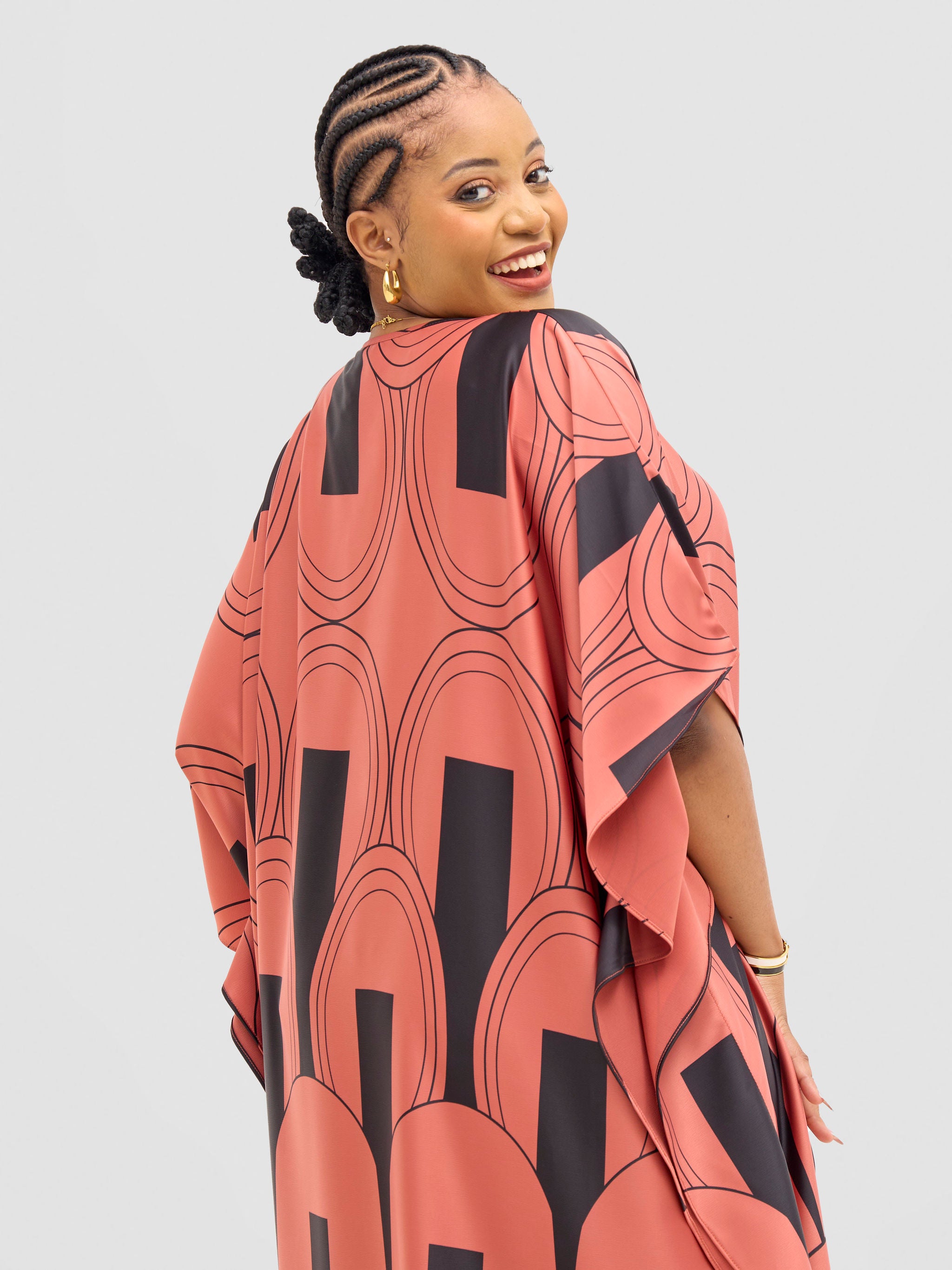 Vivo Amai Maxi Kaftan Dress - Rust / Black Lango Print
