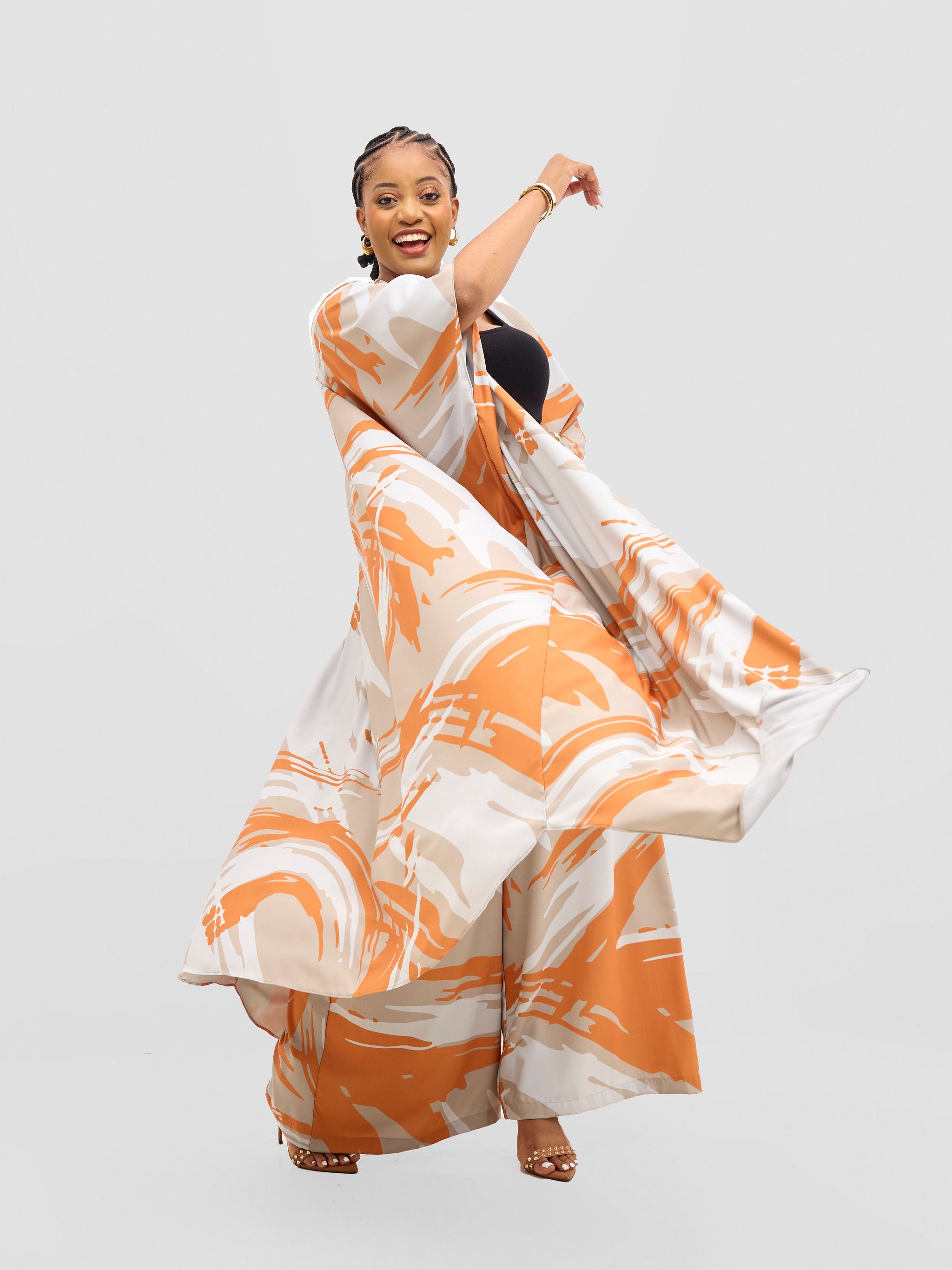 Vivo Ayla Crepe Pants - Grey / Orange Hali Print