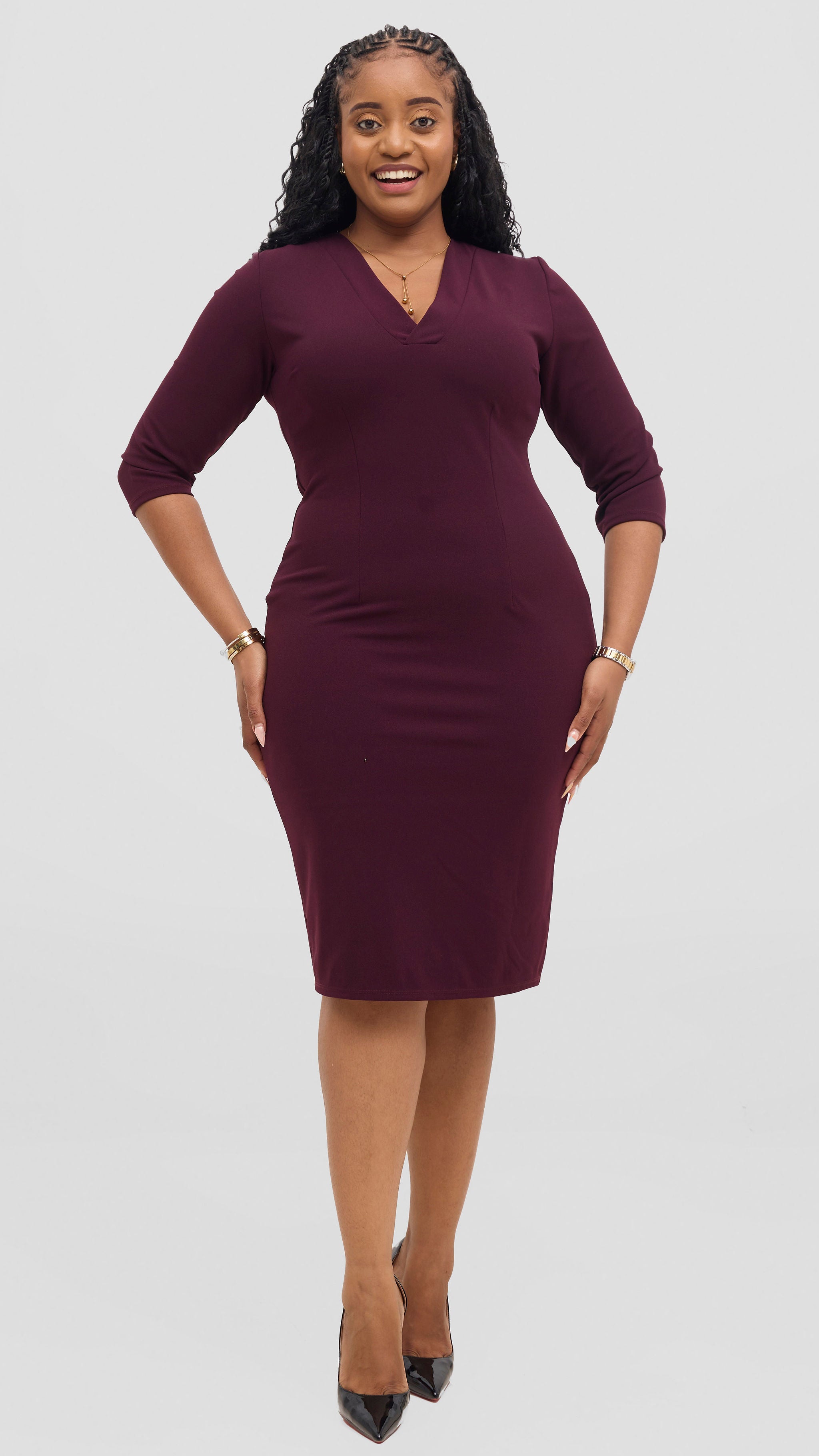 Vivo J.O V-Neck Sheath Dress - Burgundy