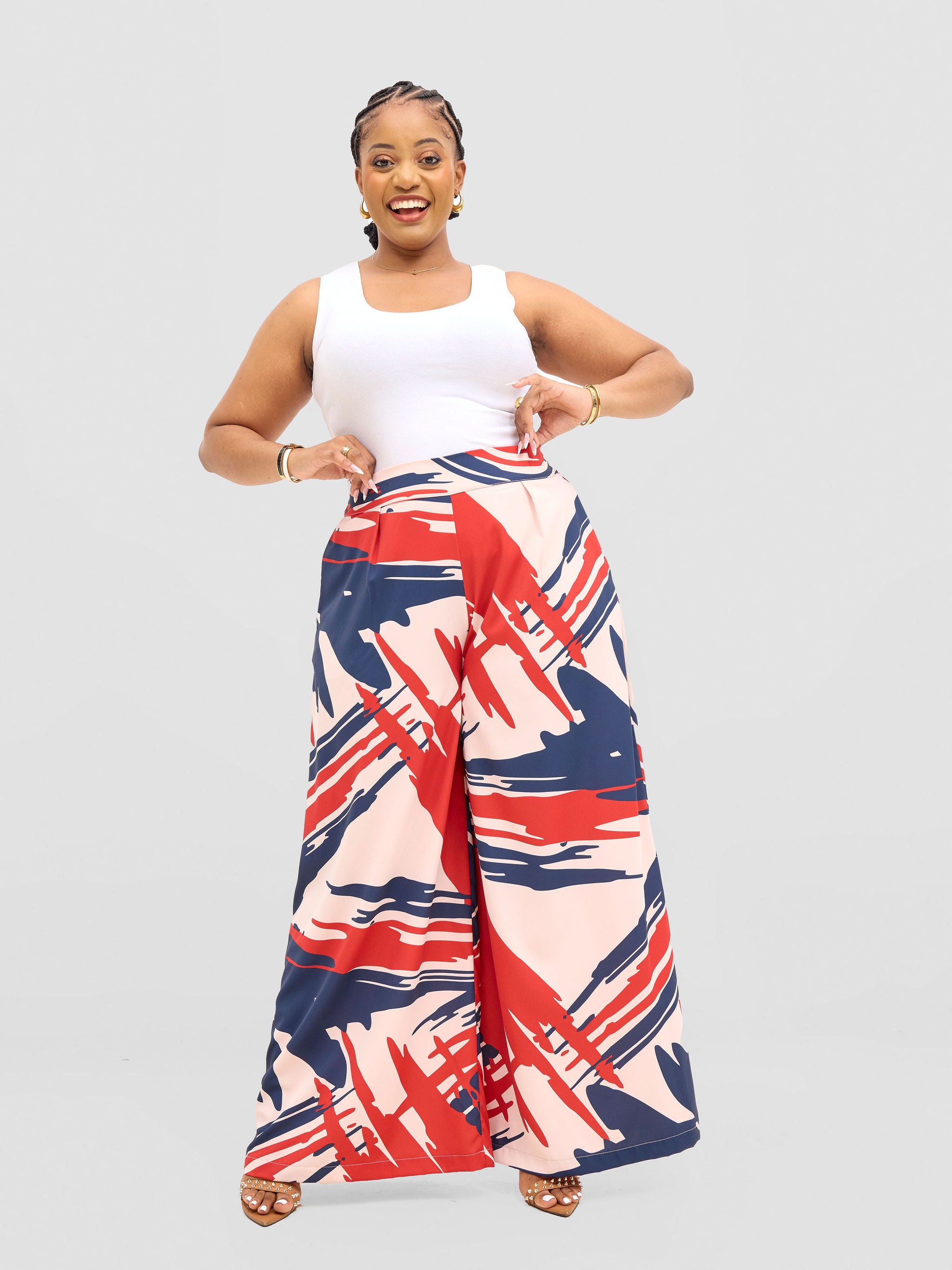 Vivo Ayla Crepe Pants - Navy / Burgundy Hali Print