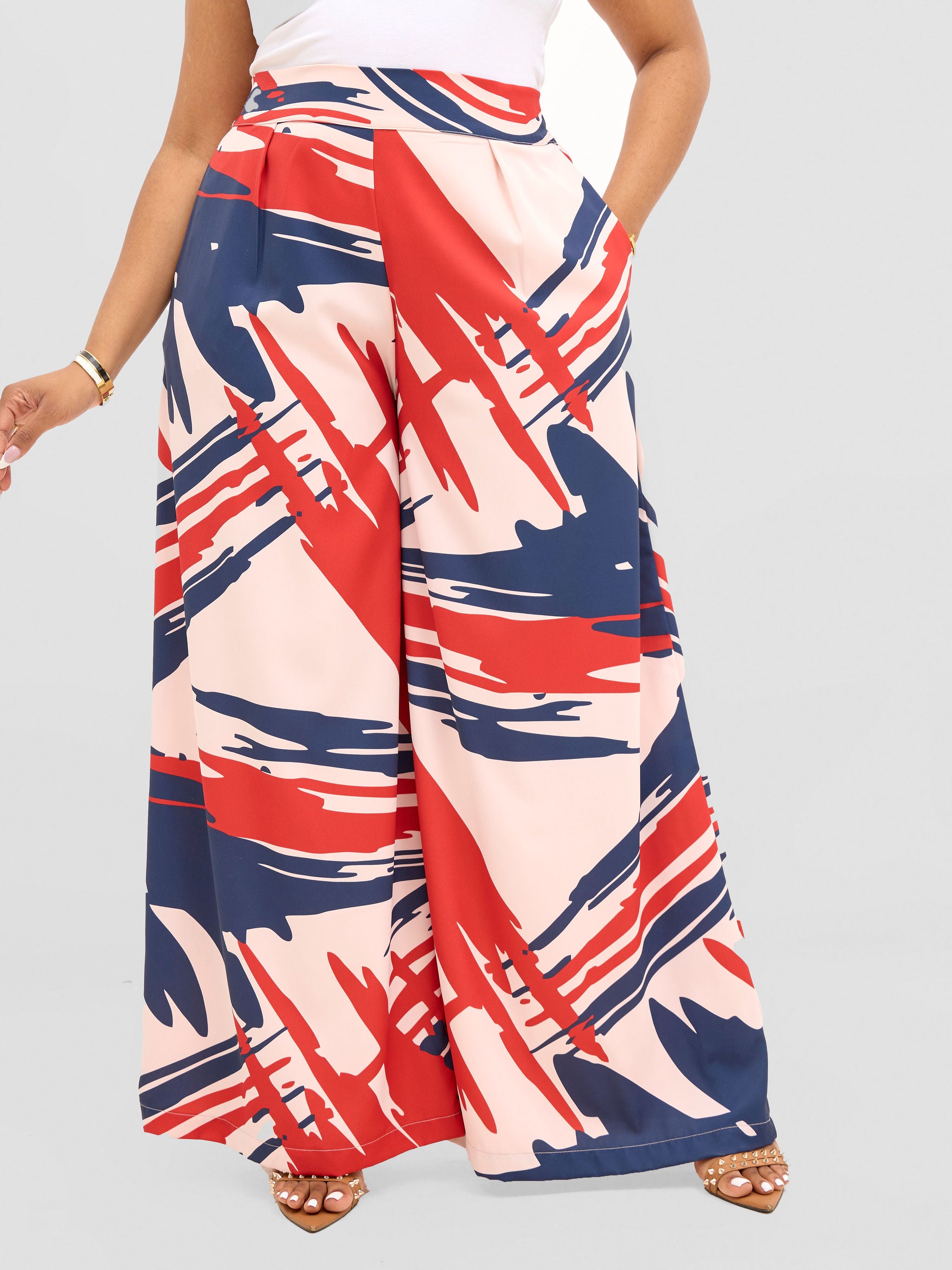 Vivo Ayla Crepe Pants - Navy / Burgundy Hali Print