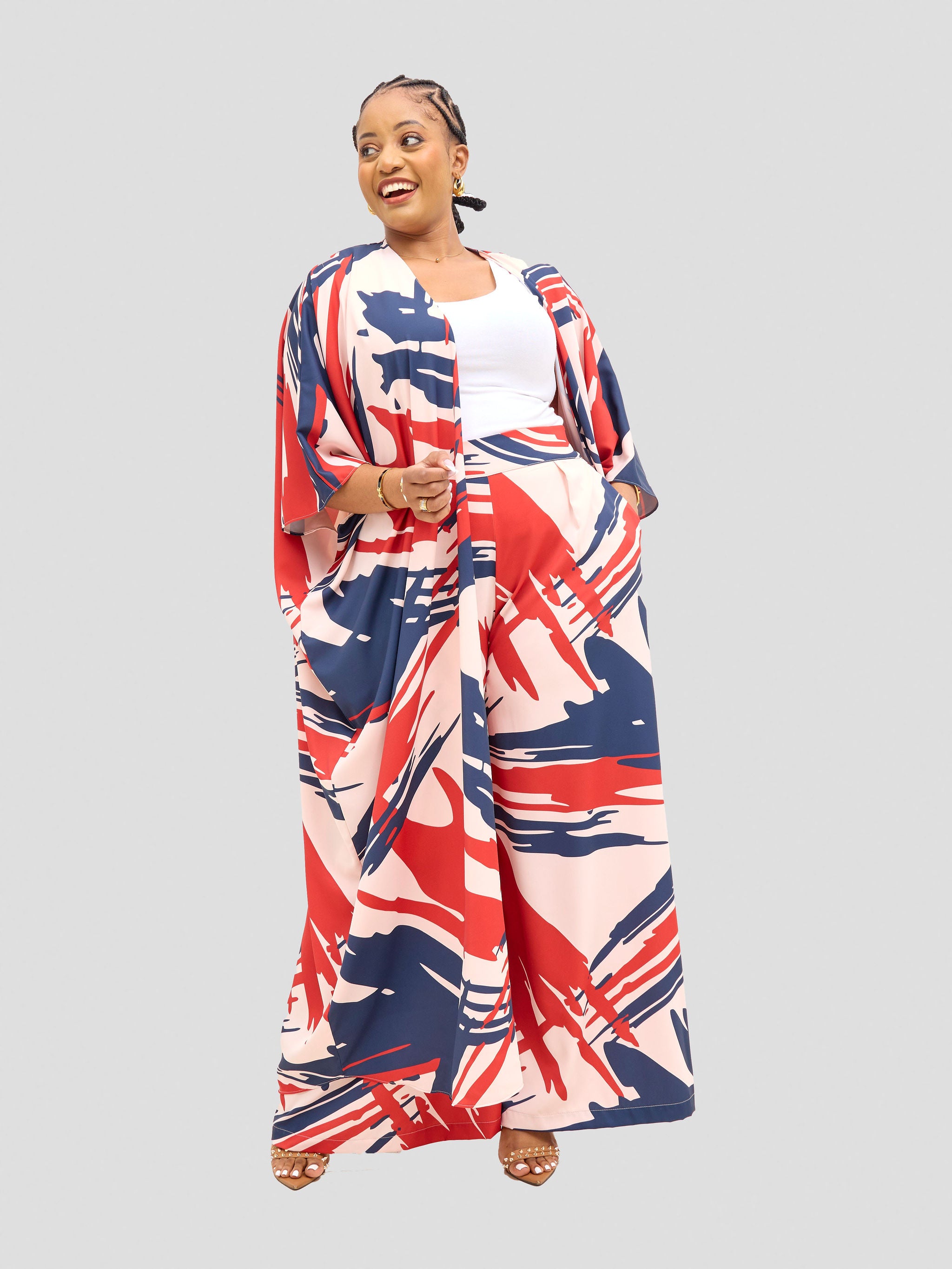 Vivo Ayla Crepe Pants - Navy / Burgundy Hali Print