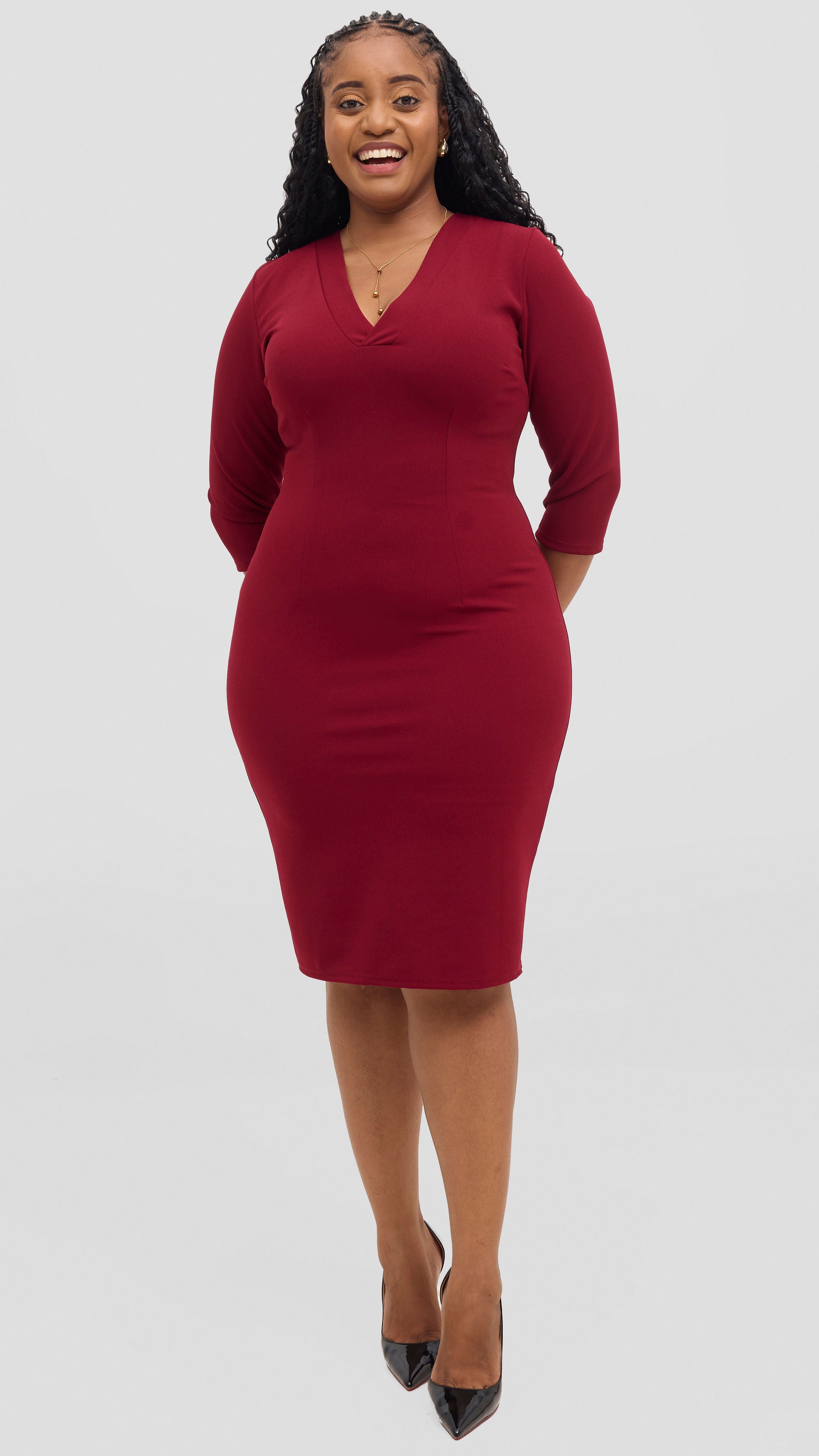 Vivo J.O V-Neck Sheath Dress - Wine Red