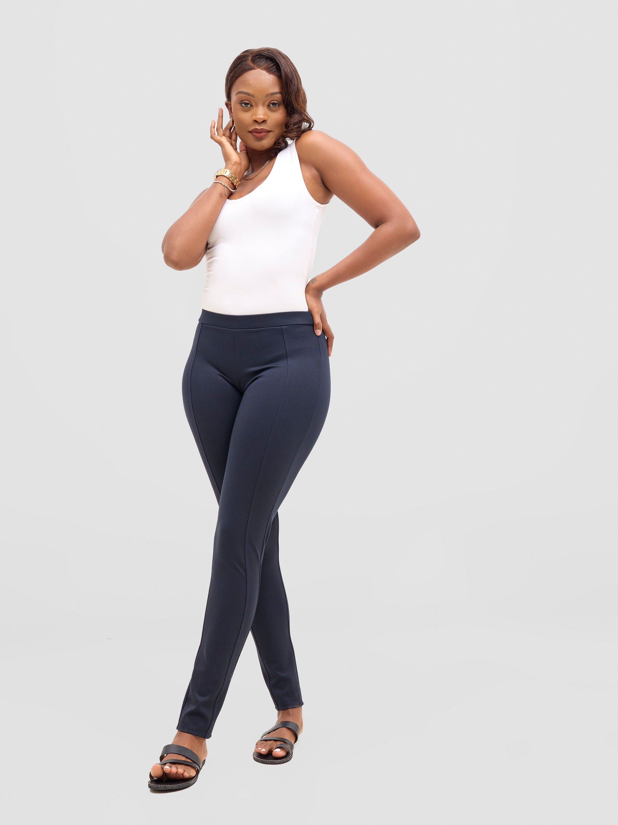 Vivo Basic Panelled Leisure Pants - Navy Dotted