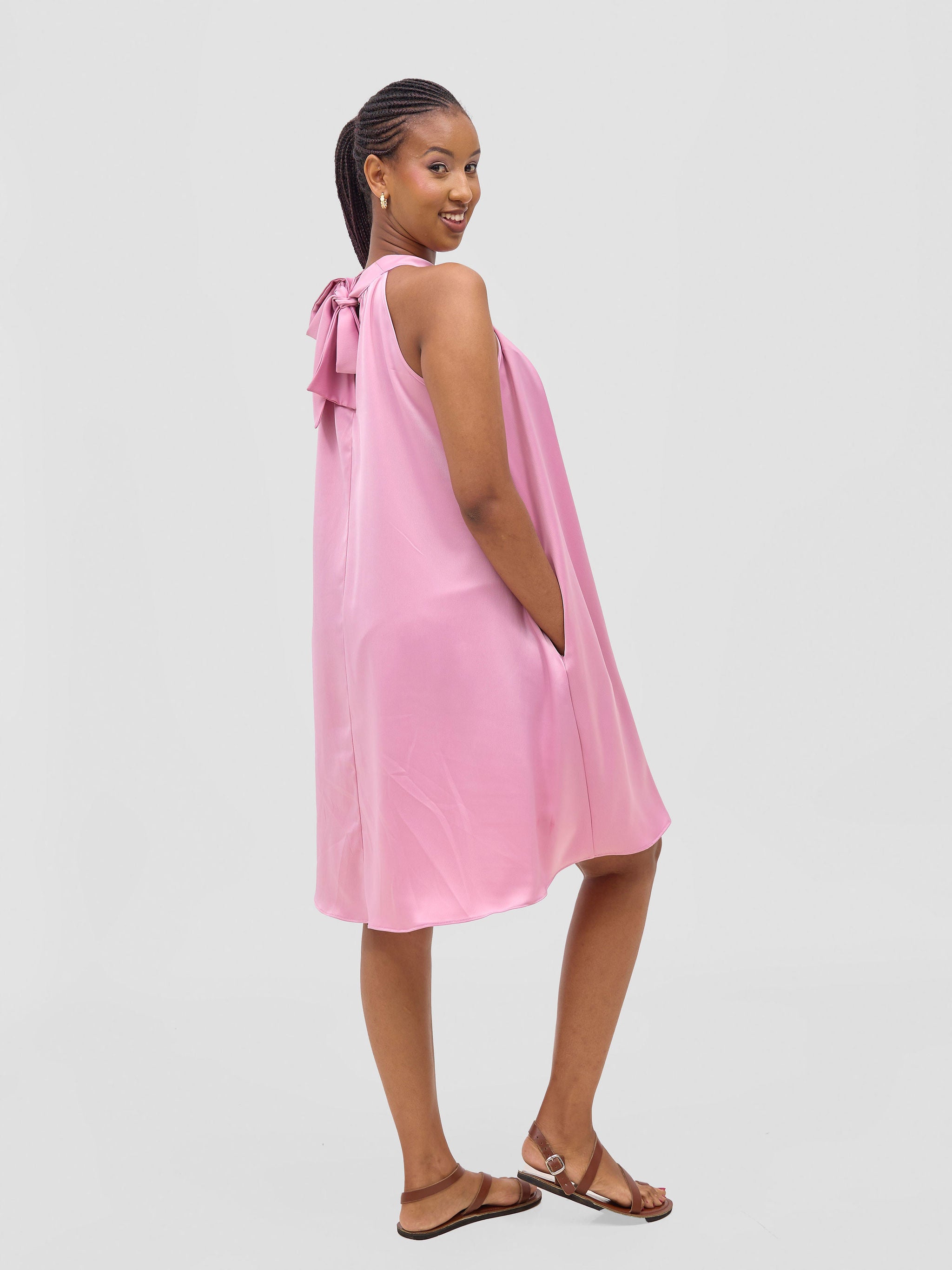 Vivo Meli Halter Neck Dress - Rose Pink