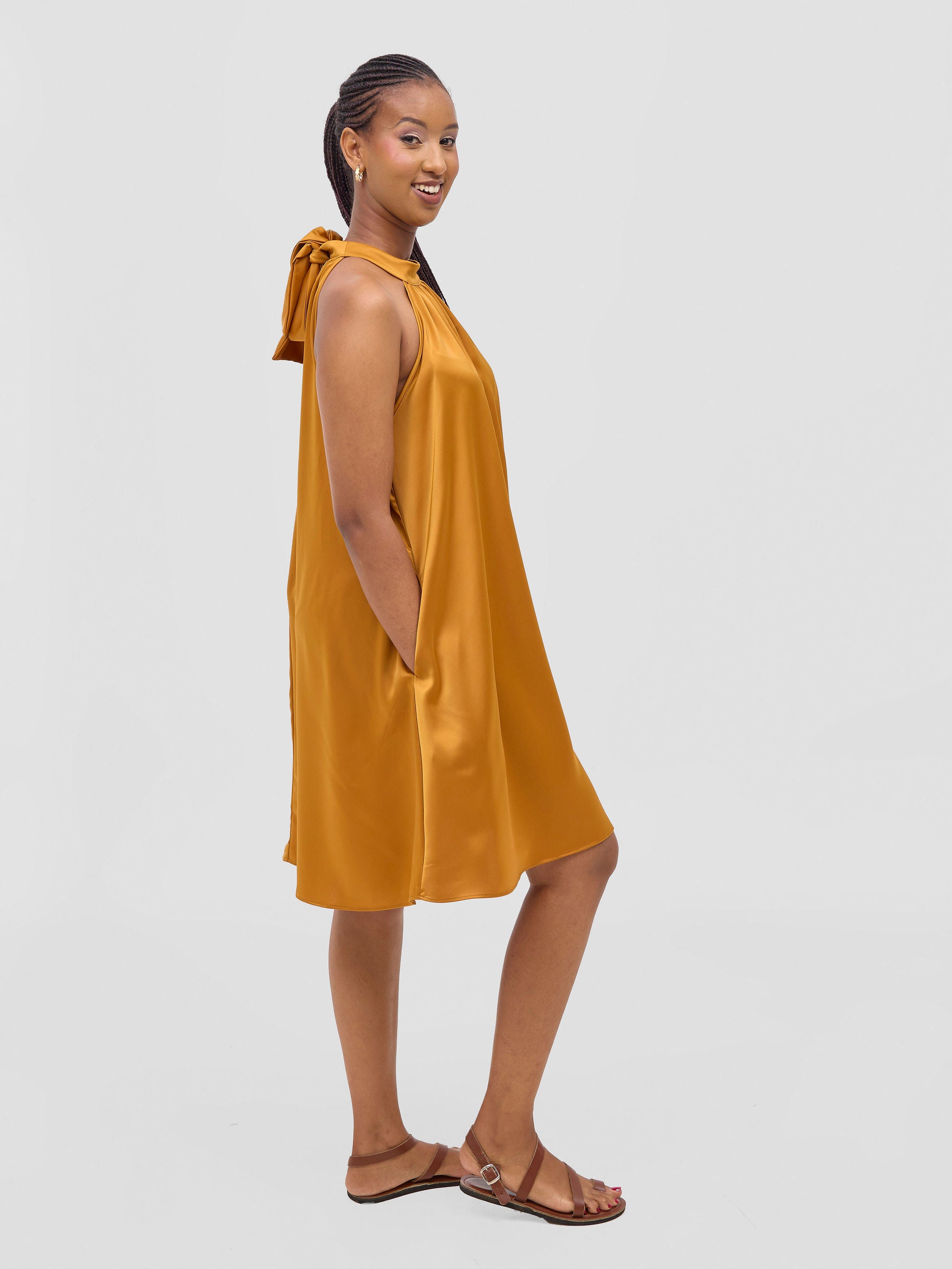 Vivo Meli Halter Neck Dress - Mustard