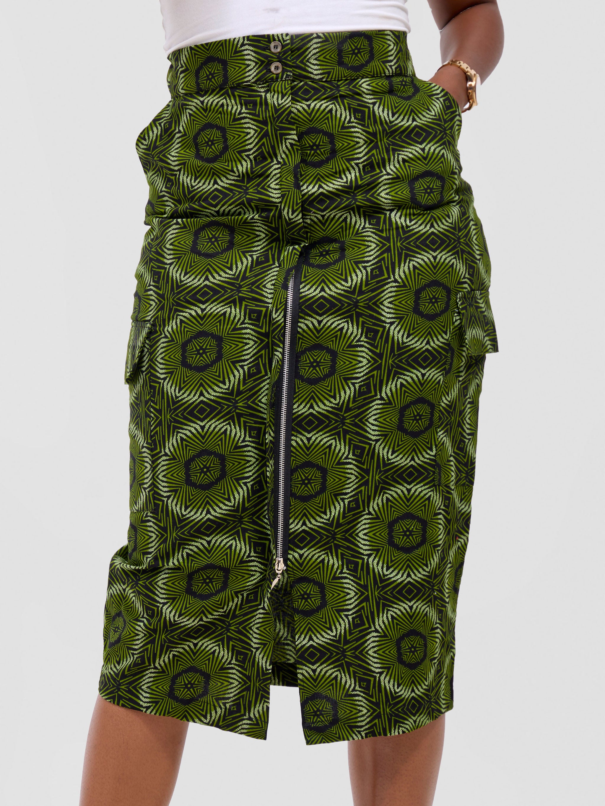 Safari Savannah Front Slit Midi Skirt - Ashai Print