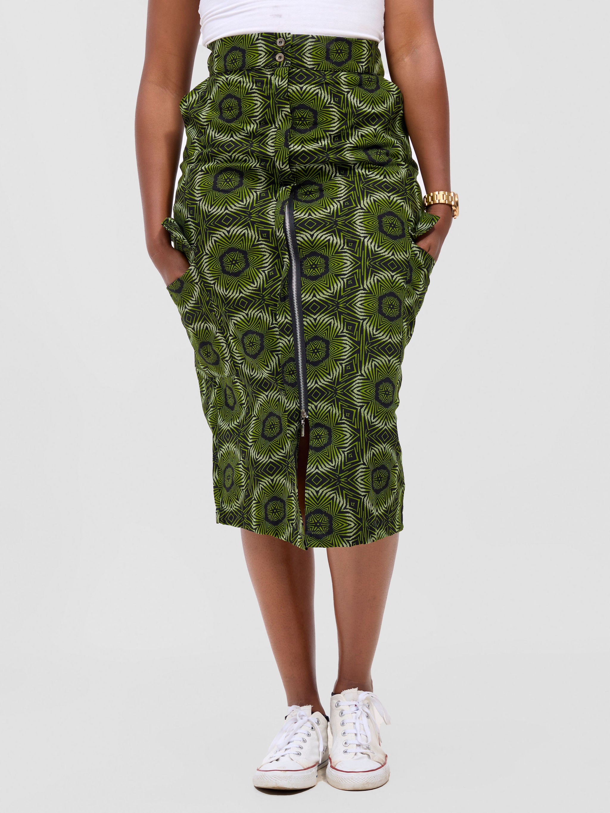 Safari Savannah Front Slit Midi Skirt - Ashai Print