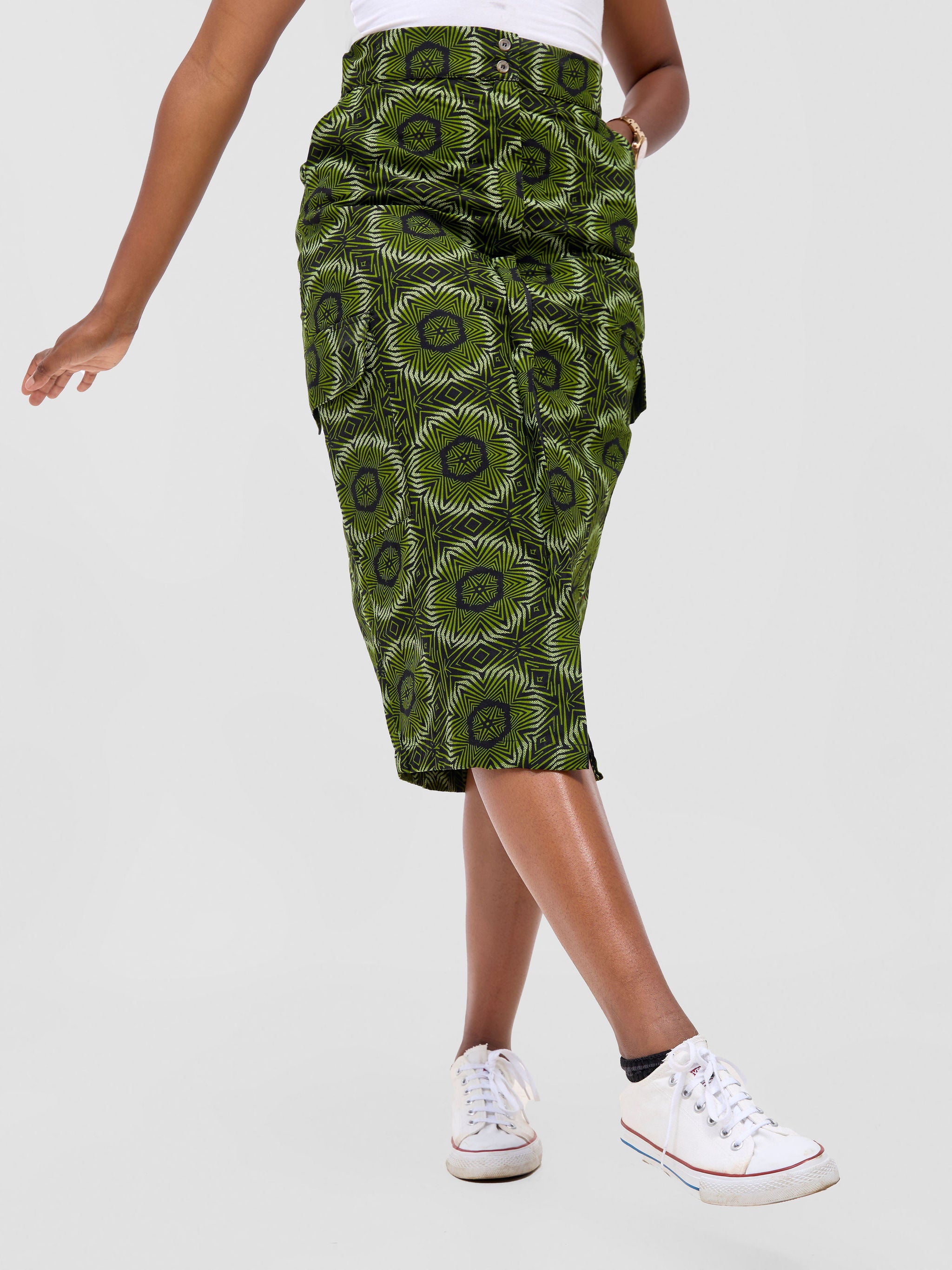 Safari Savannah Front Slit Midi Skirt - Ashai Print