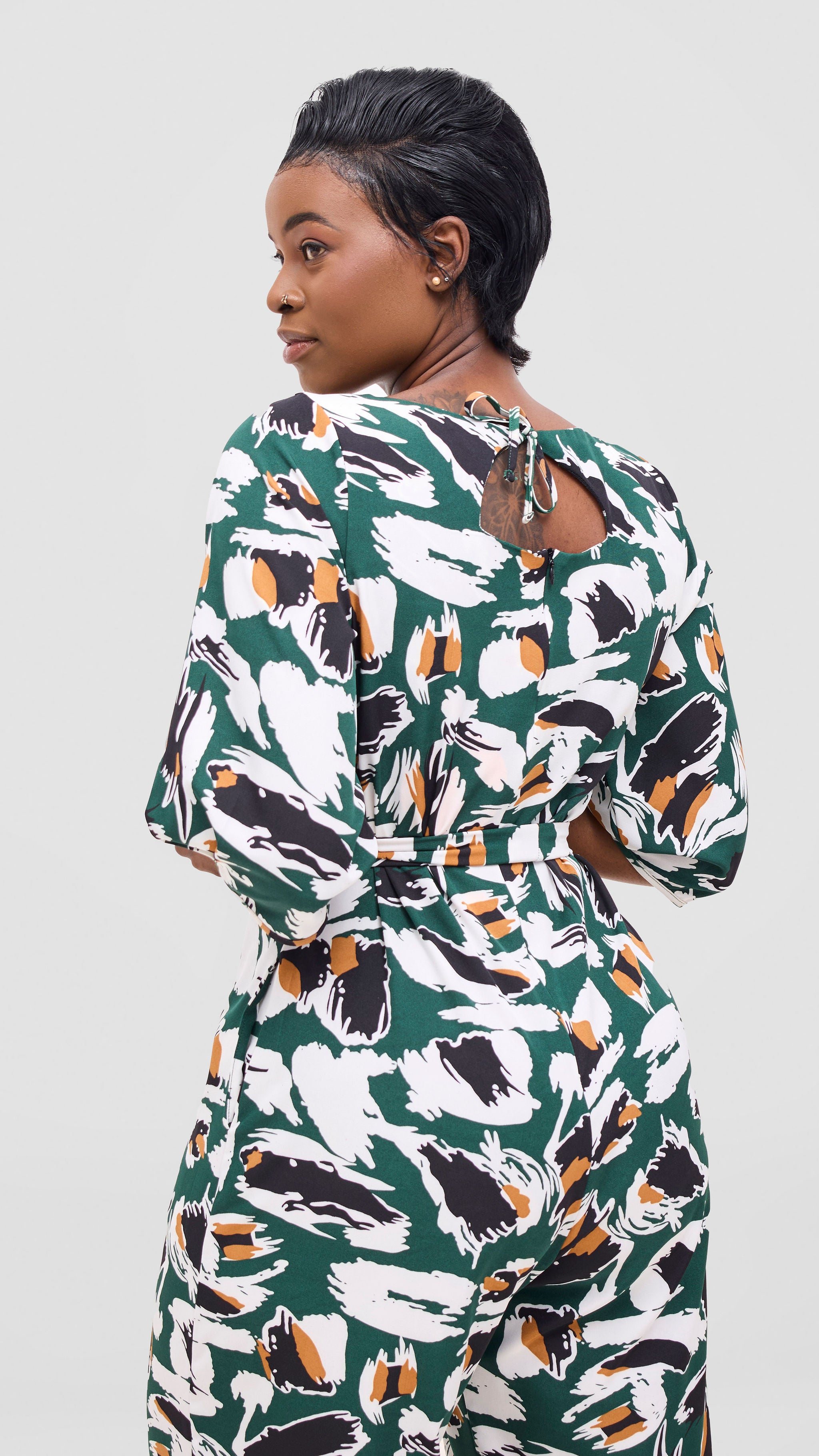 Vivo Zahari Sweatheart Neck Jumpsuit - Green / Black Print