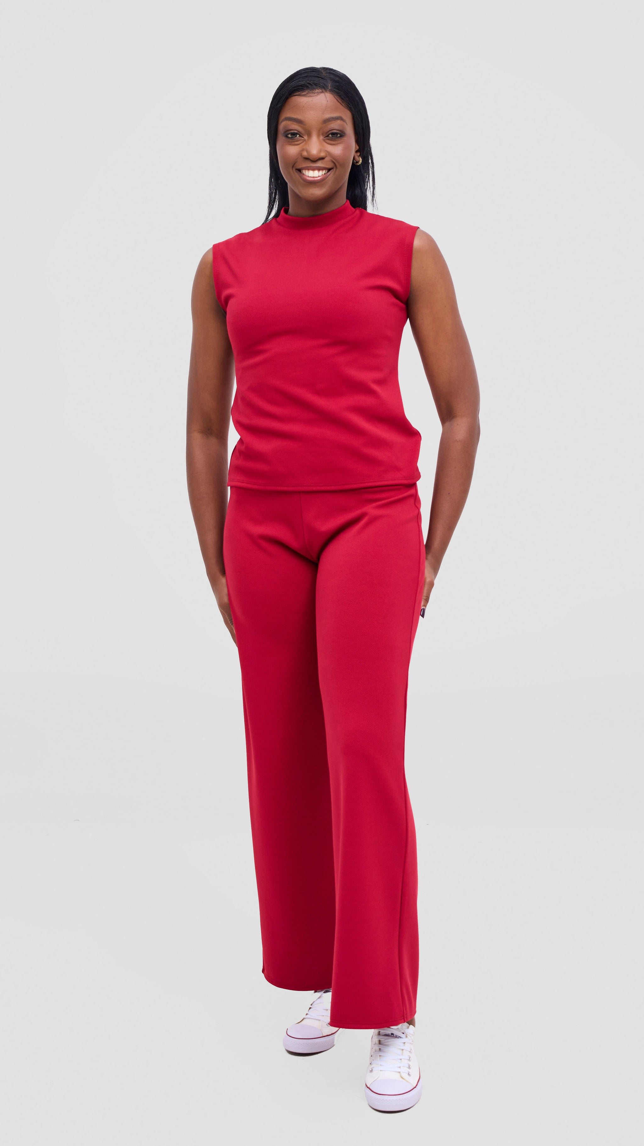 Vivo Selah Mock Neck Top - Dark Red
