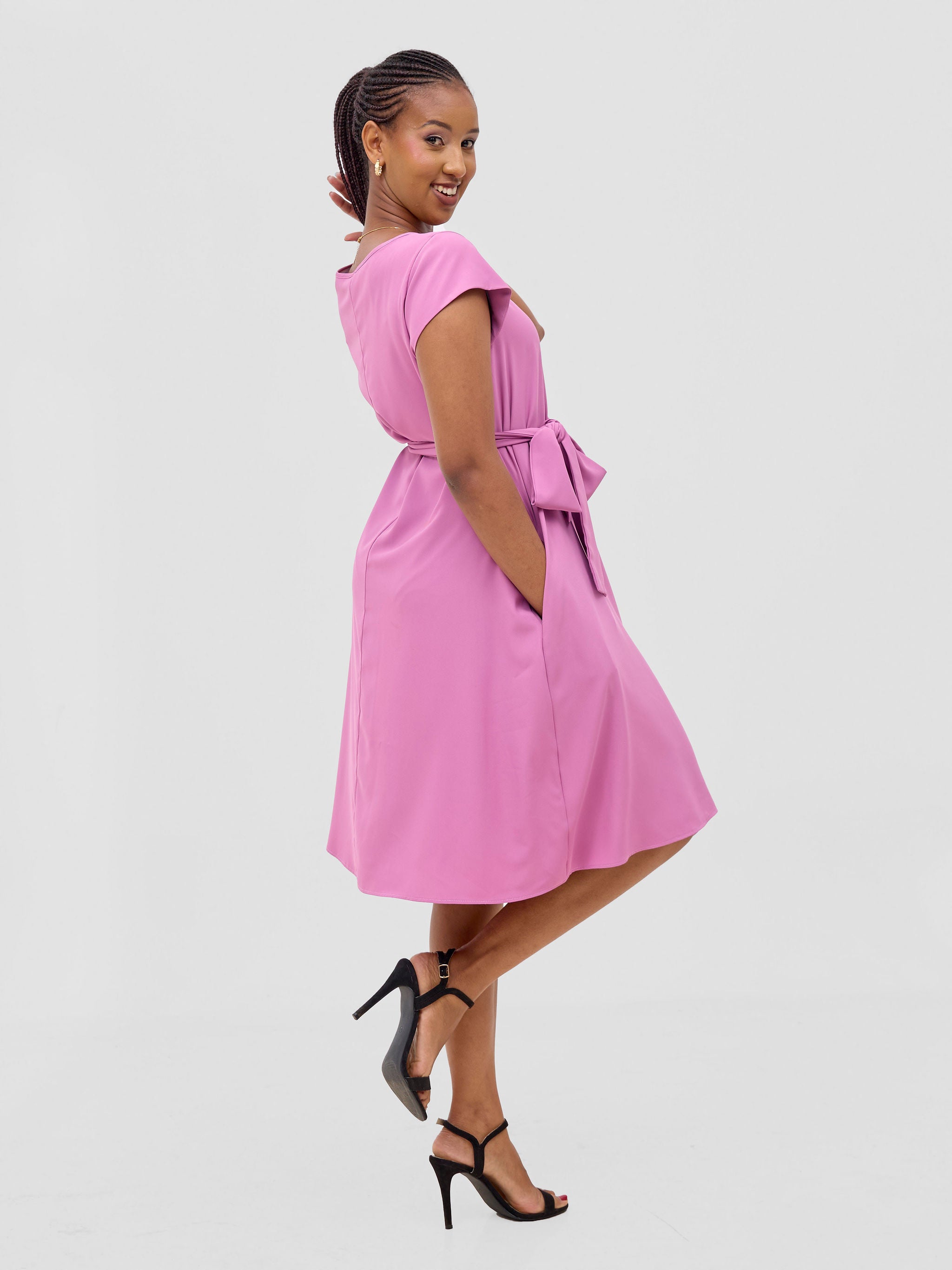 Vivo Basic Cap Sleeve Tent Knee Length Dress - Dusty Pink