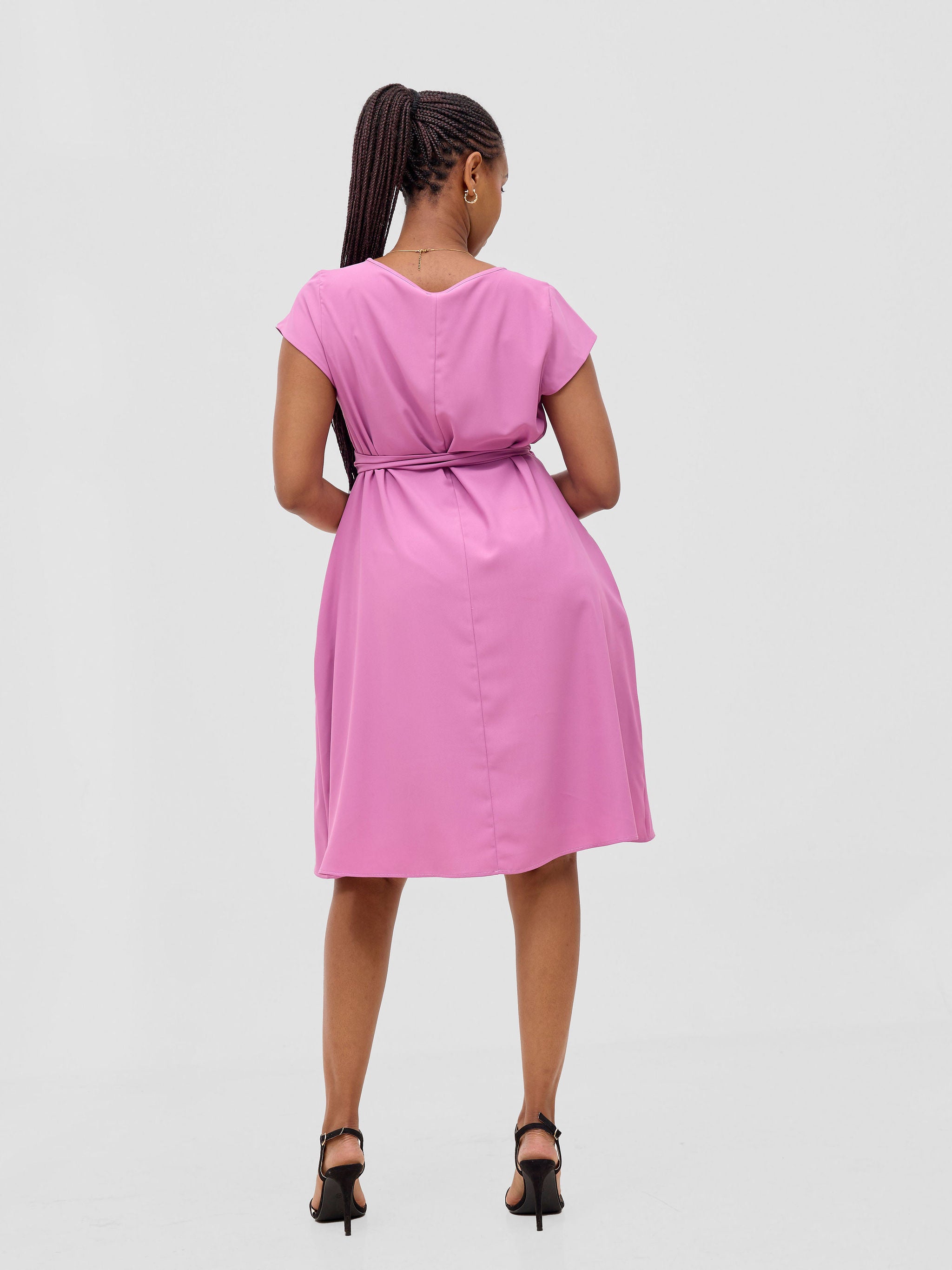 Vivo Basic Cap Sleeve Tent Knee Length Dress - Dusty Pink