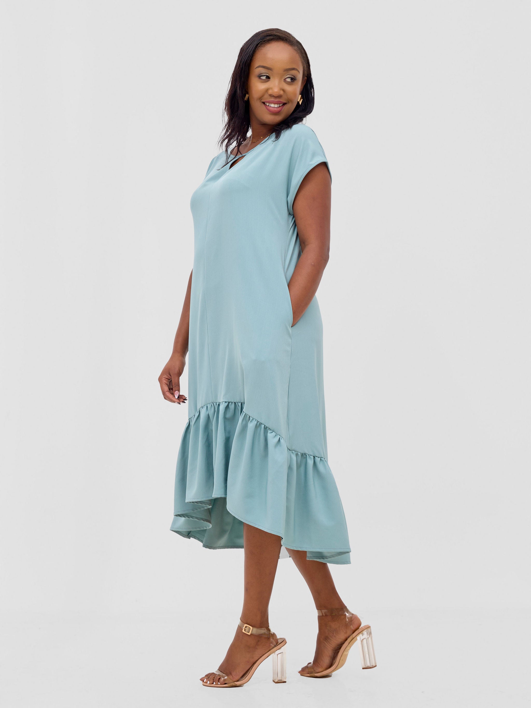 Vivo Zahari Drop Shoulder High Low Dress - Mint