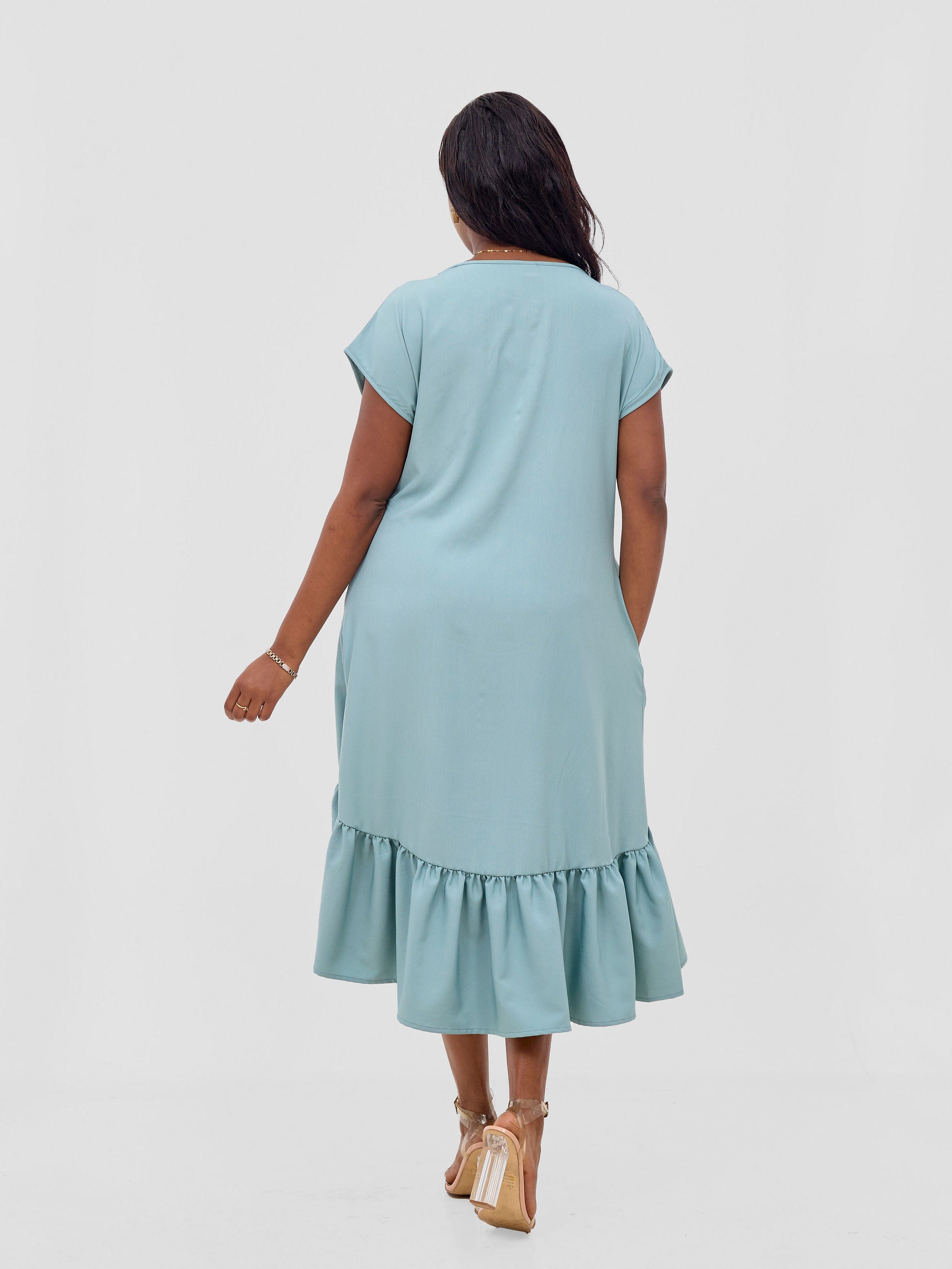 Vivo Zahari Drop Shoulder High Low Dress - Mint