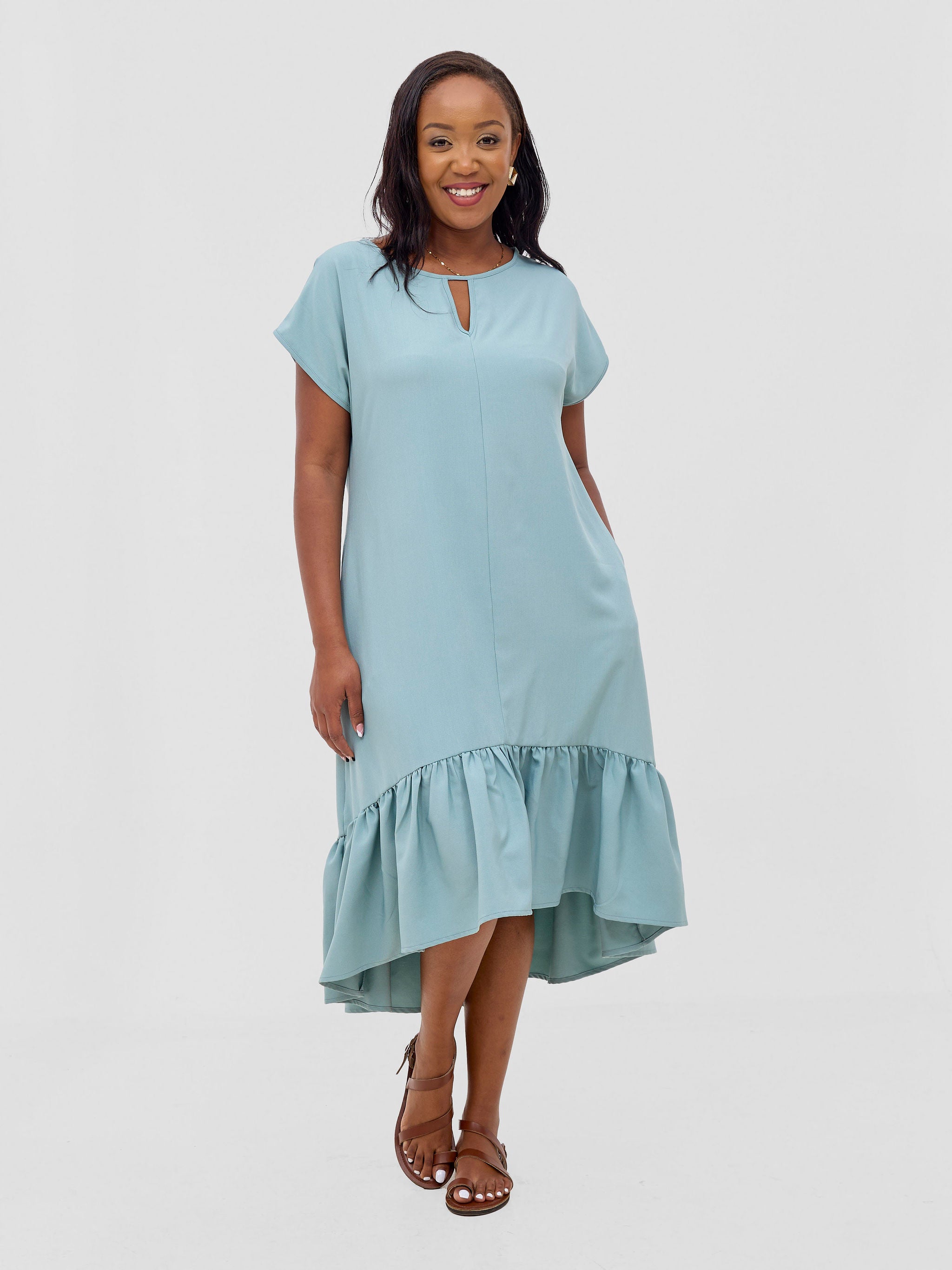 Vivo Zahari Drop Shoulder High Low Dress - Mint