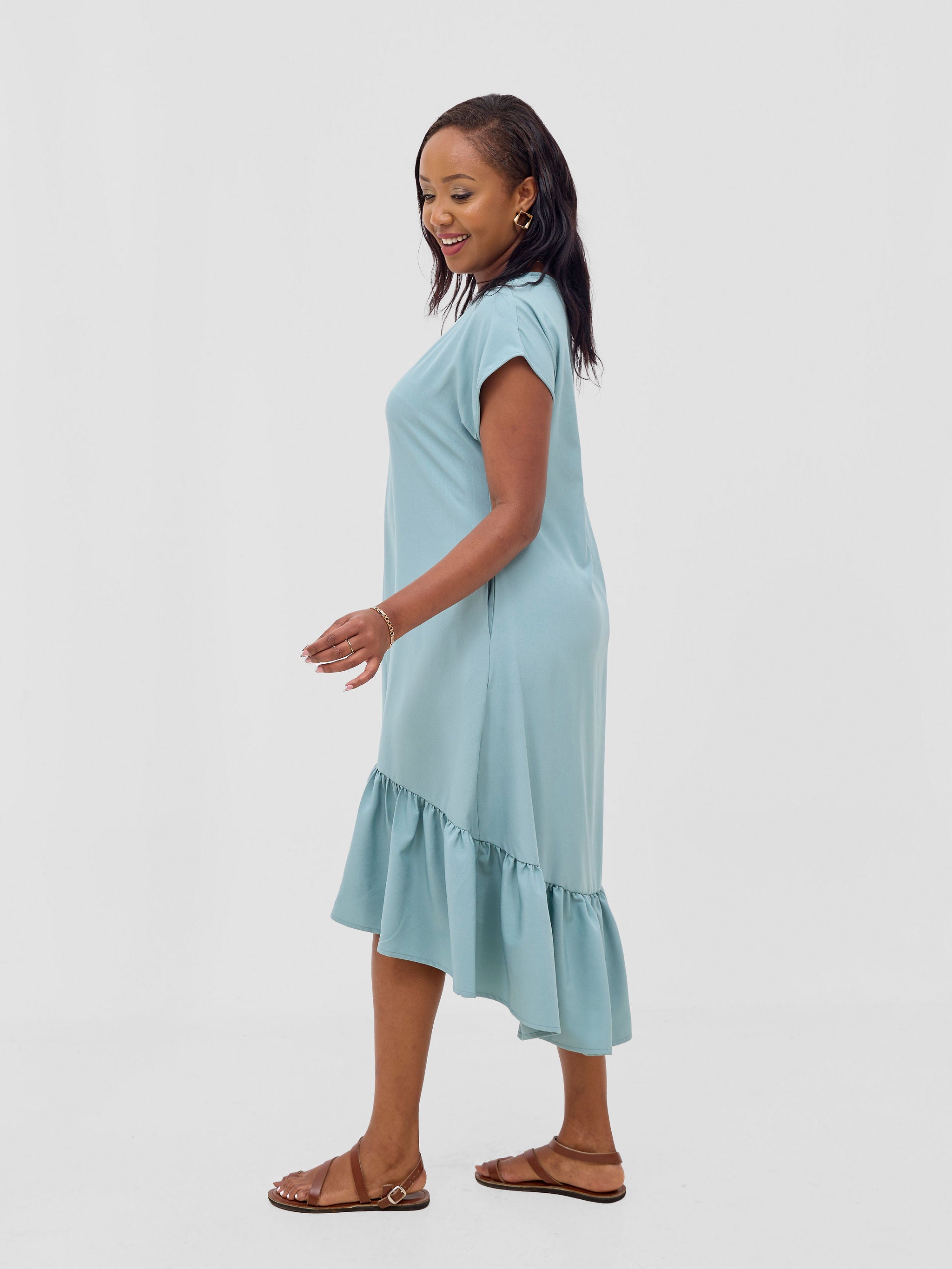 Vivo Zahari Drop Shoulder High Low Dress - Mint
