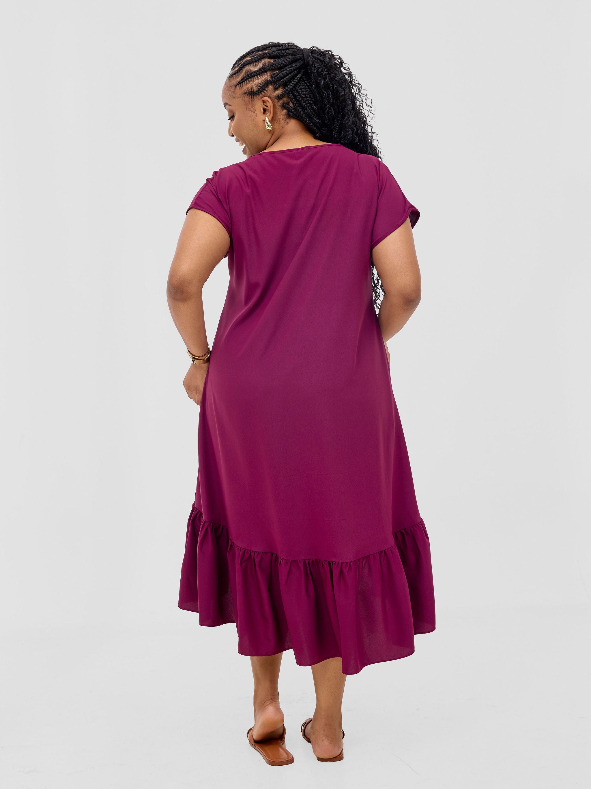 Vivo Esna Drop Shoulder High Low Dress - Burgundy