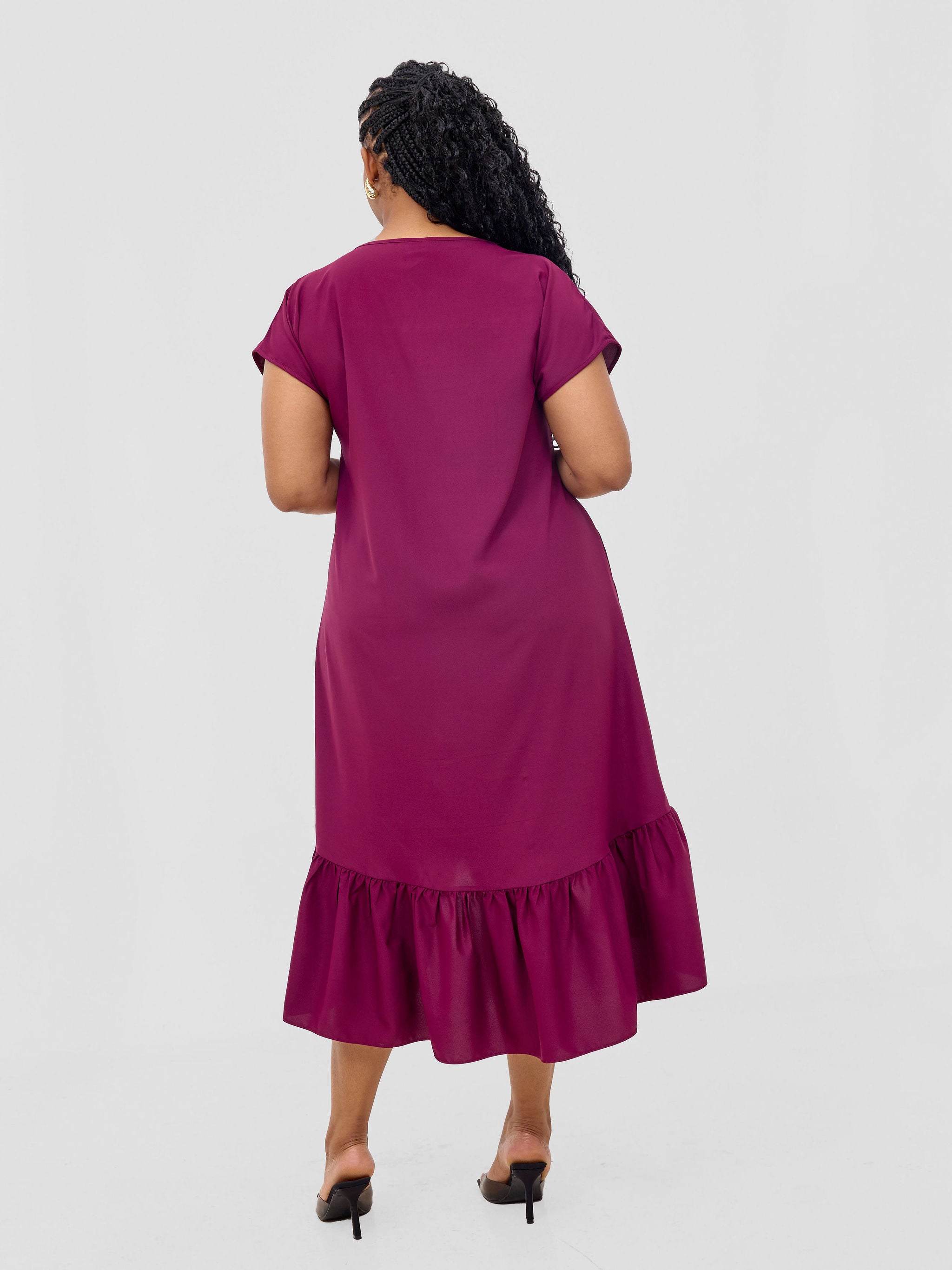 Vivo Esna Drop Shoulder High Low Dress - Burgundy