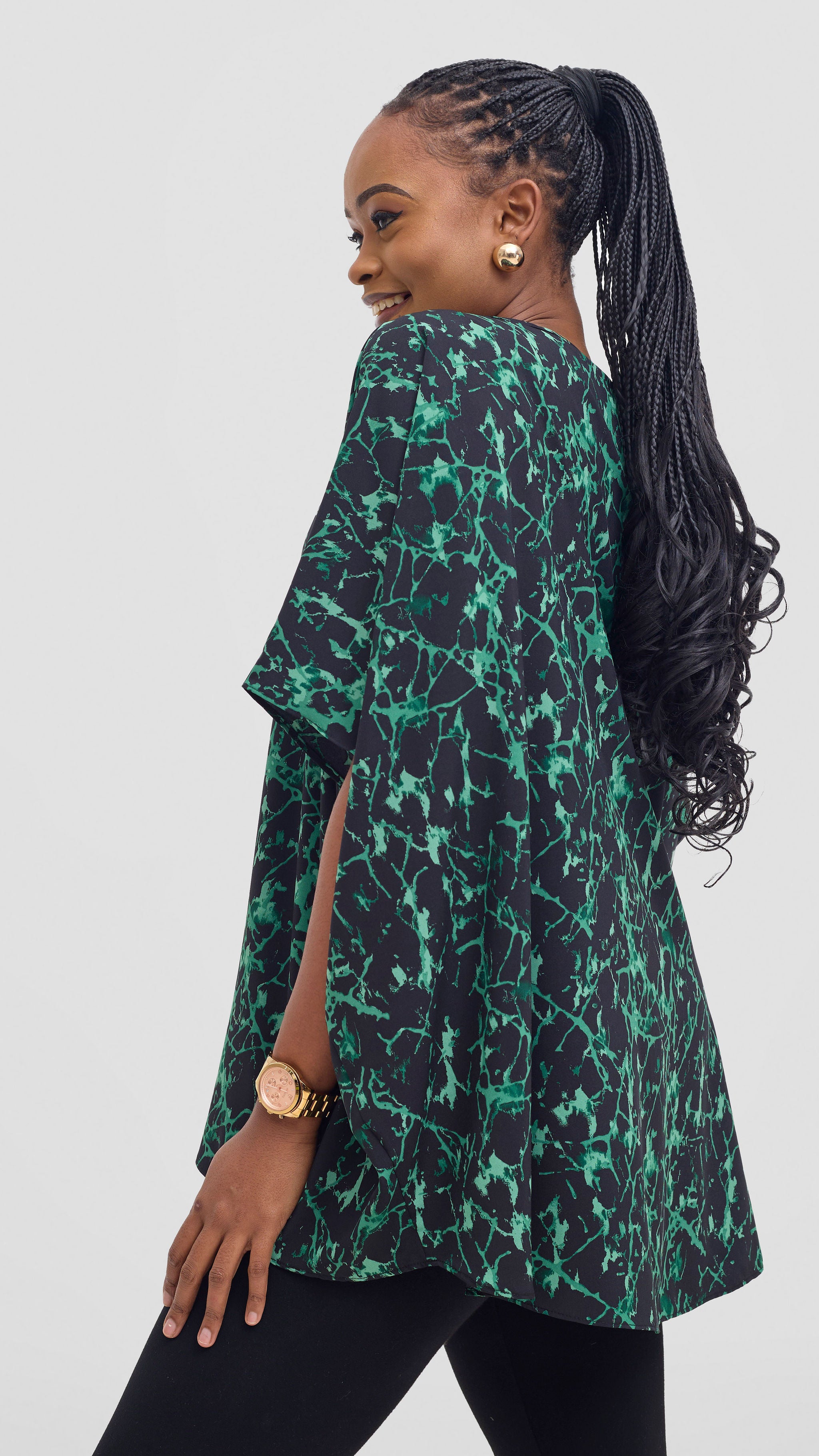 Vivo Maisha Top & Pant Set - Black/ Green Print