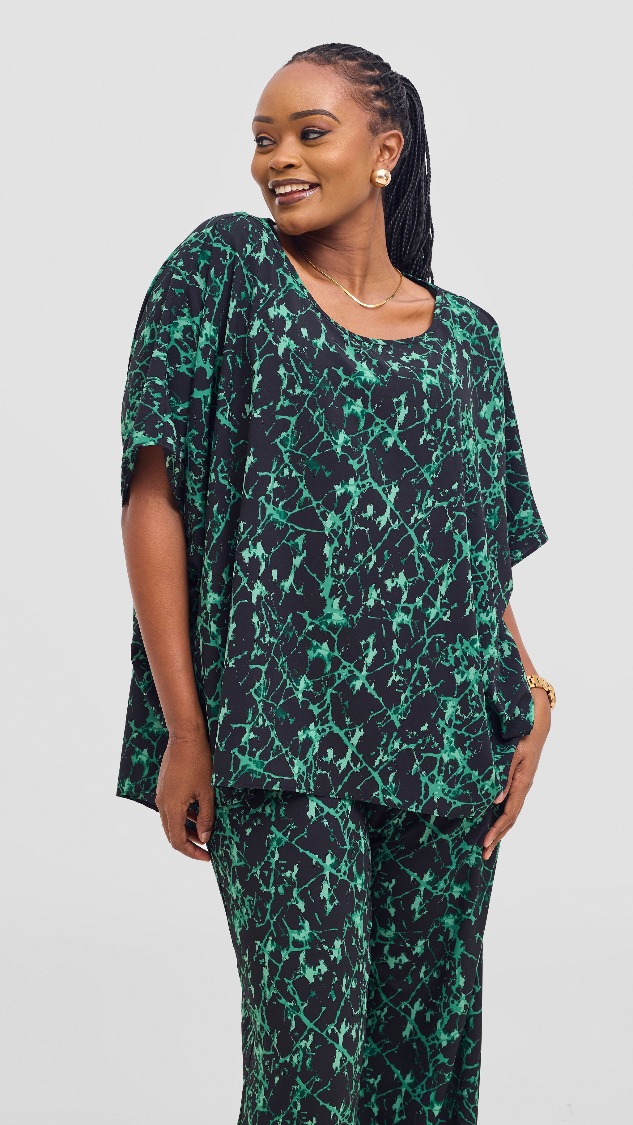 Vivo Maisha Top & Pant Set - Black/ Green Print