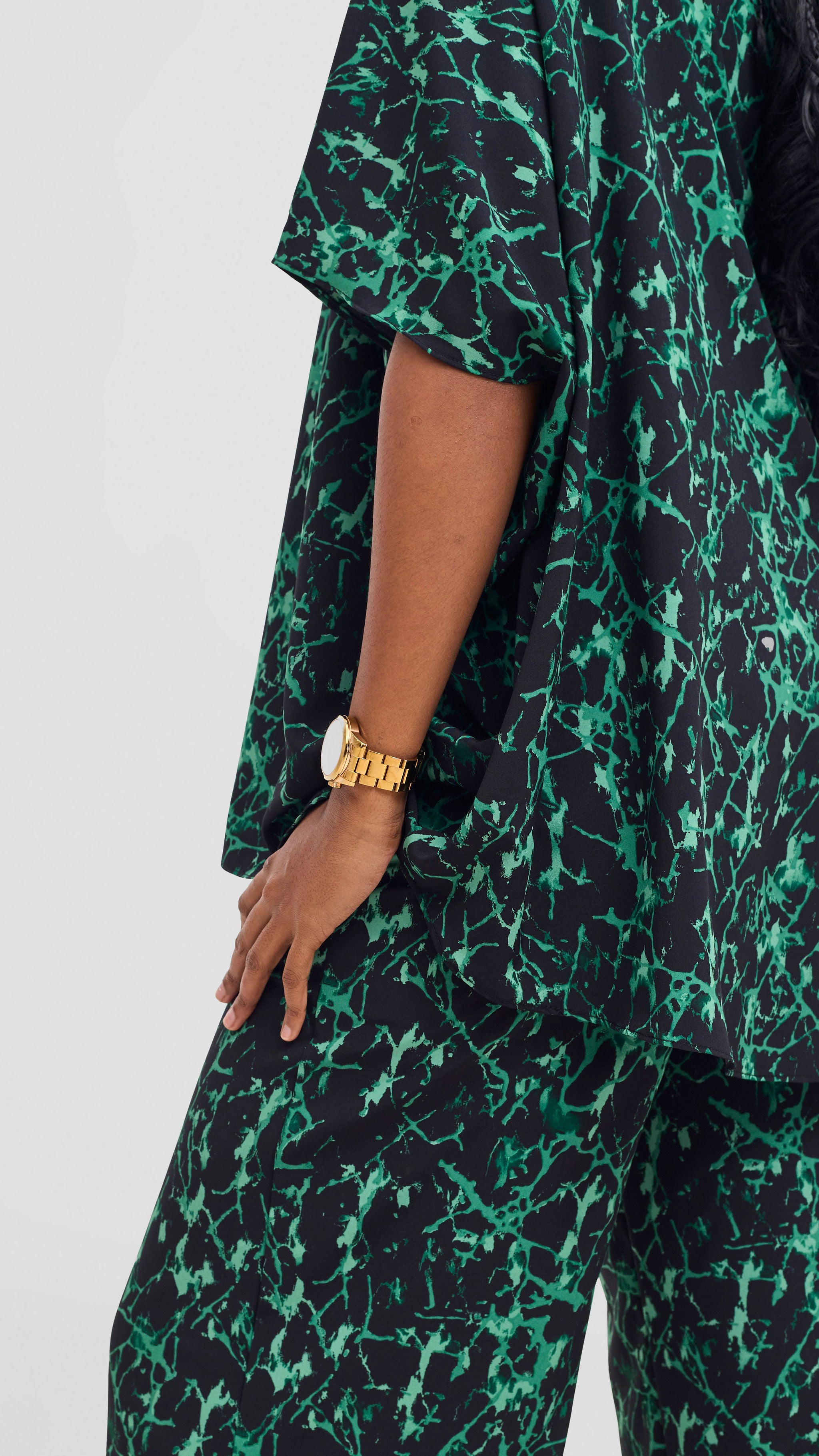Vivo Maisha Top & Pant Set - Black/ Green Print