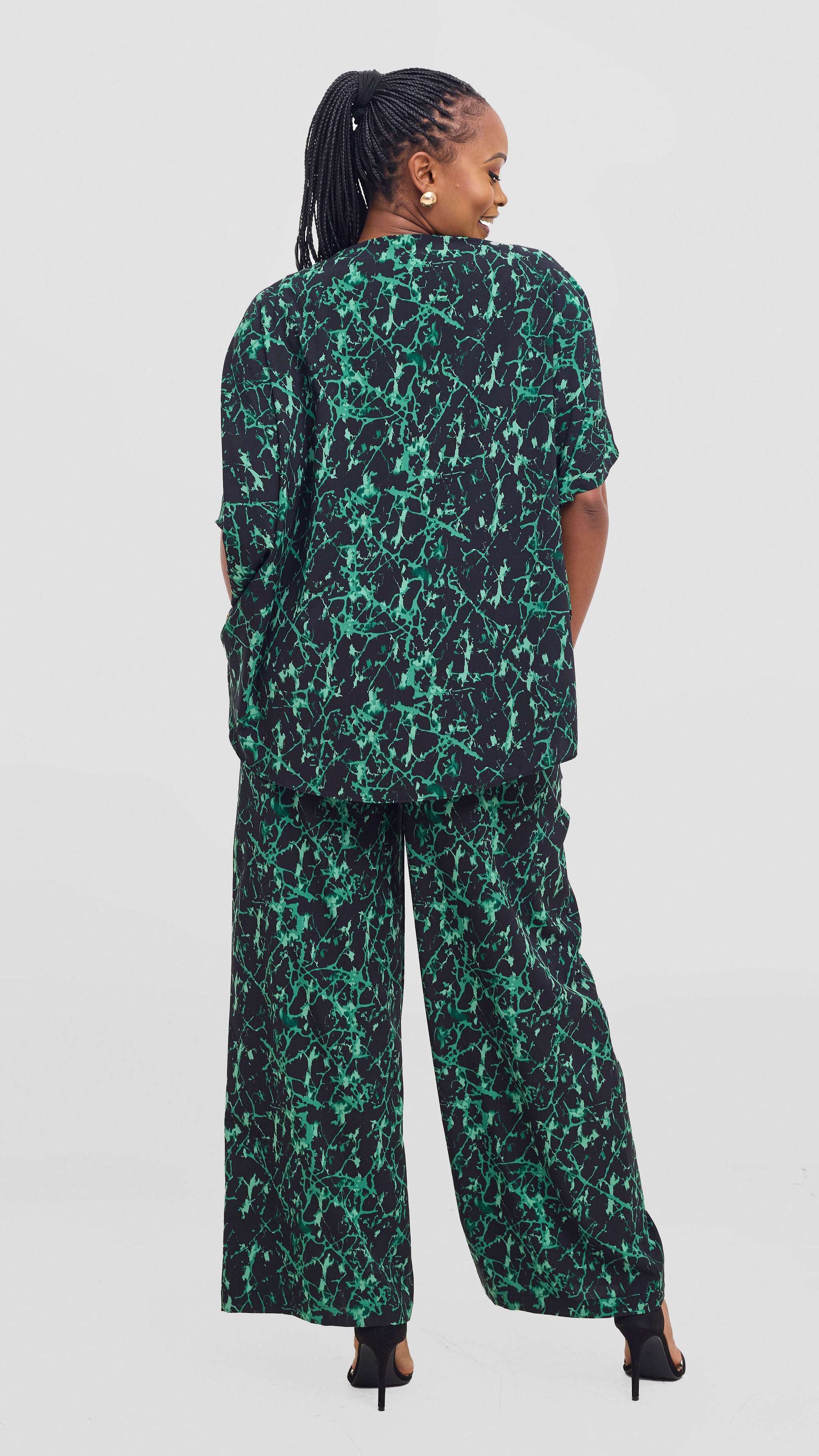 Vivo Maisha Top & Pant Set - Black/ Green Print