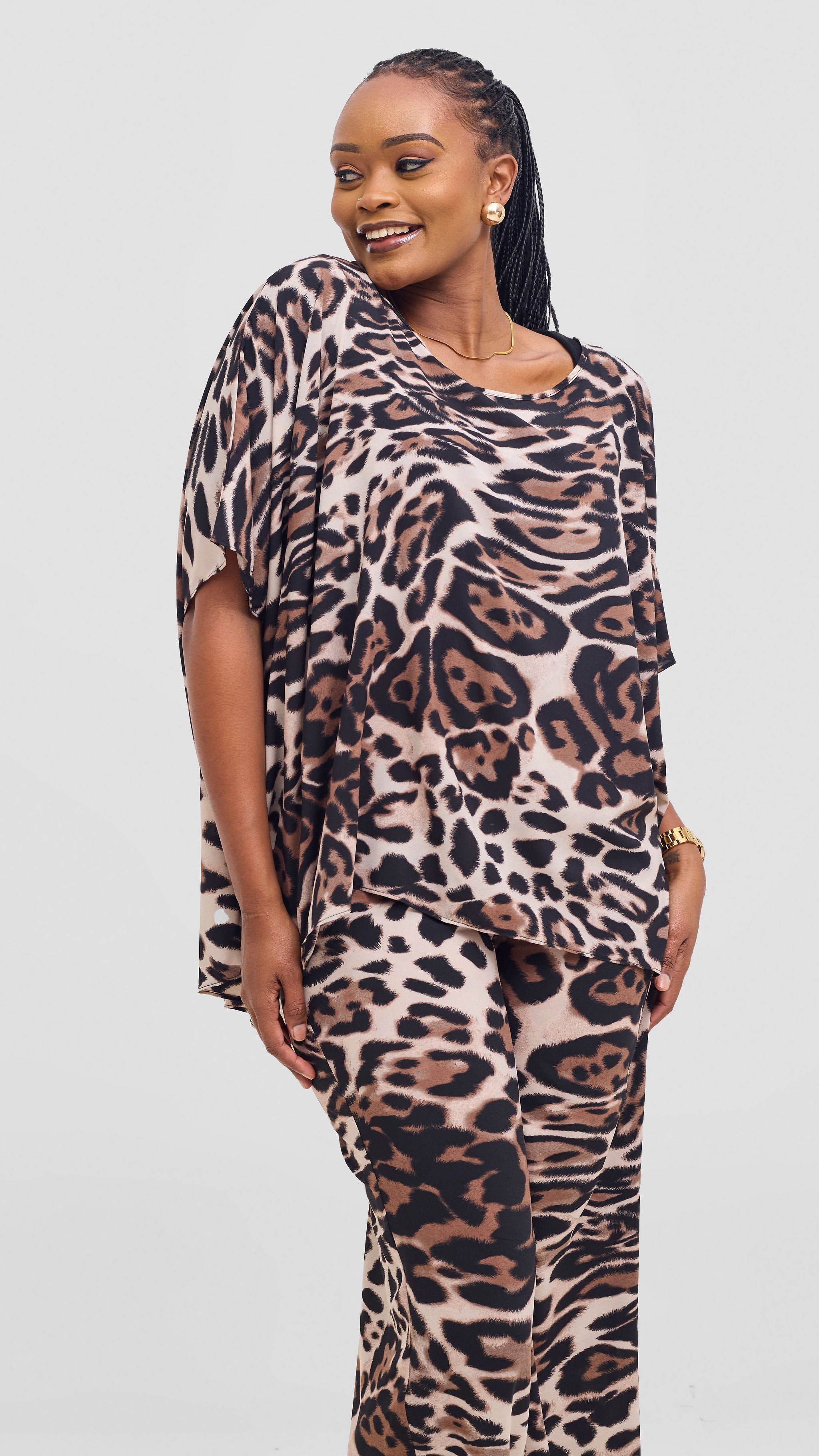 Vivo Maisha Top & Pant Set - Light Taupe / Black Print