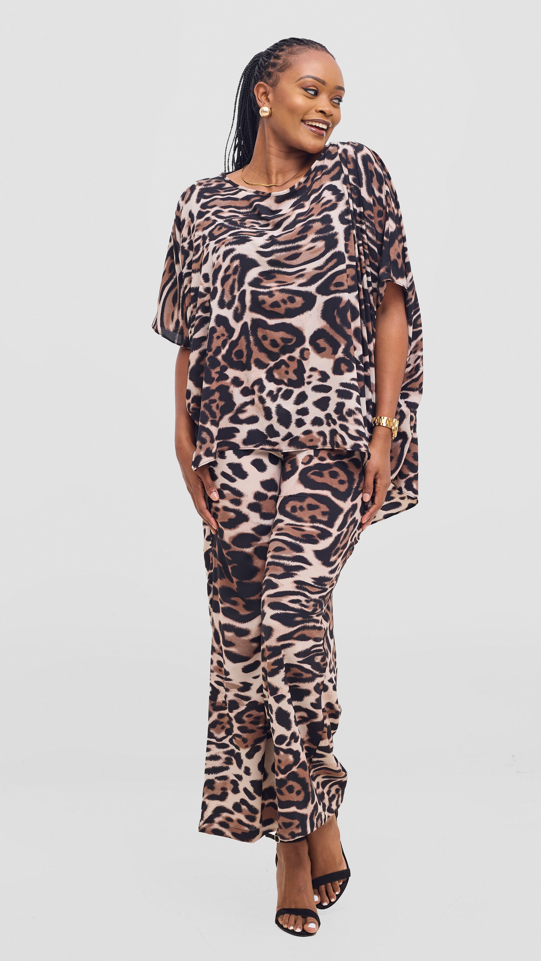 Vivo Maisha Top & Pant Set - Light Taupe / Black Print