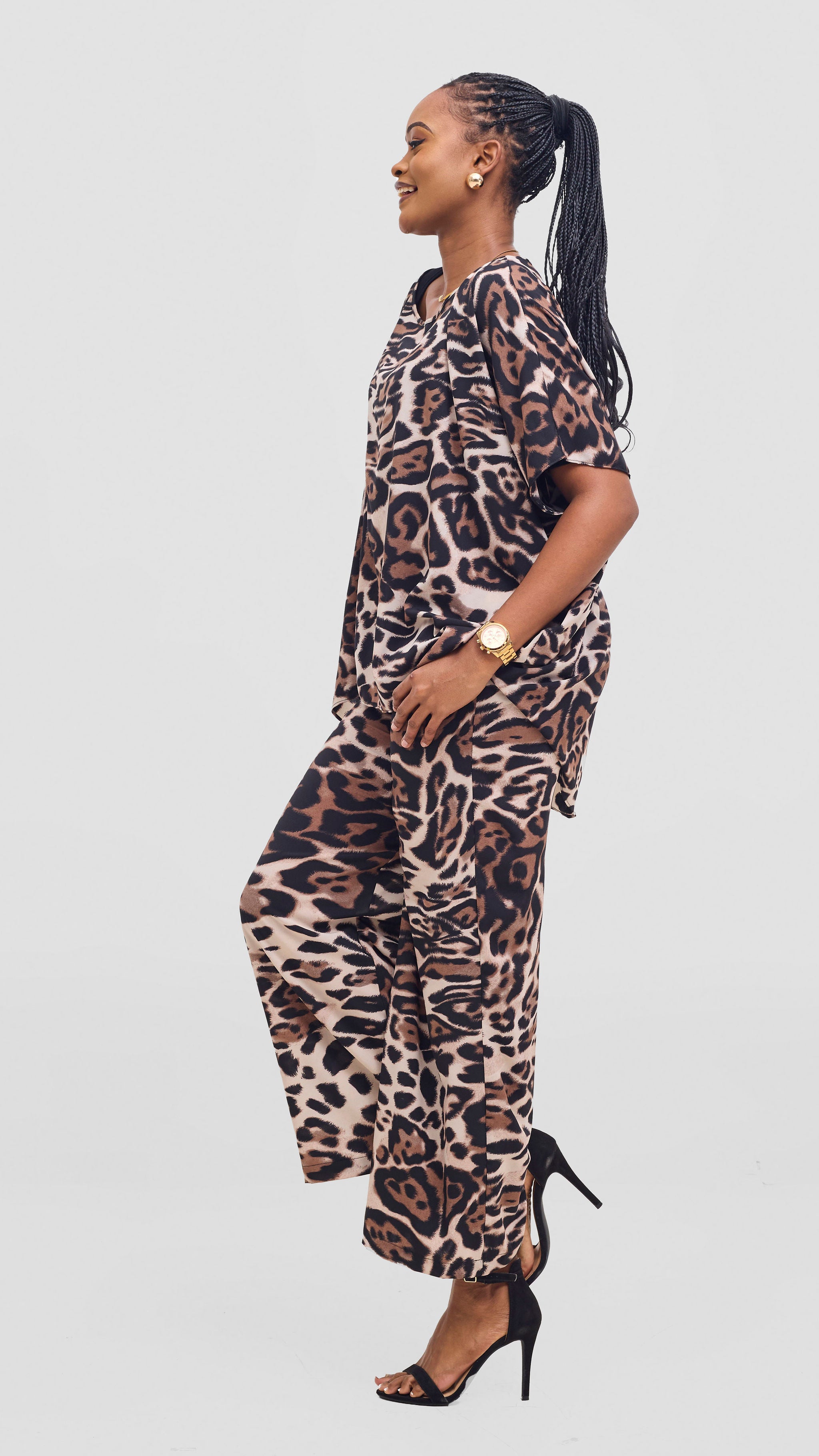 Vivo Maisha Top & Pant Set - Light Taupe / Black Print