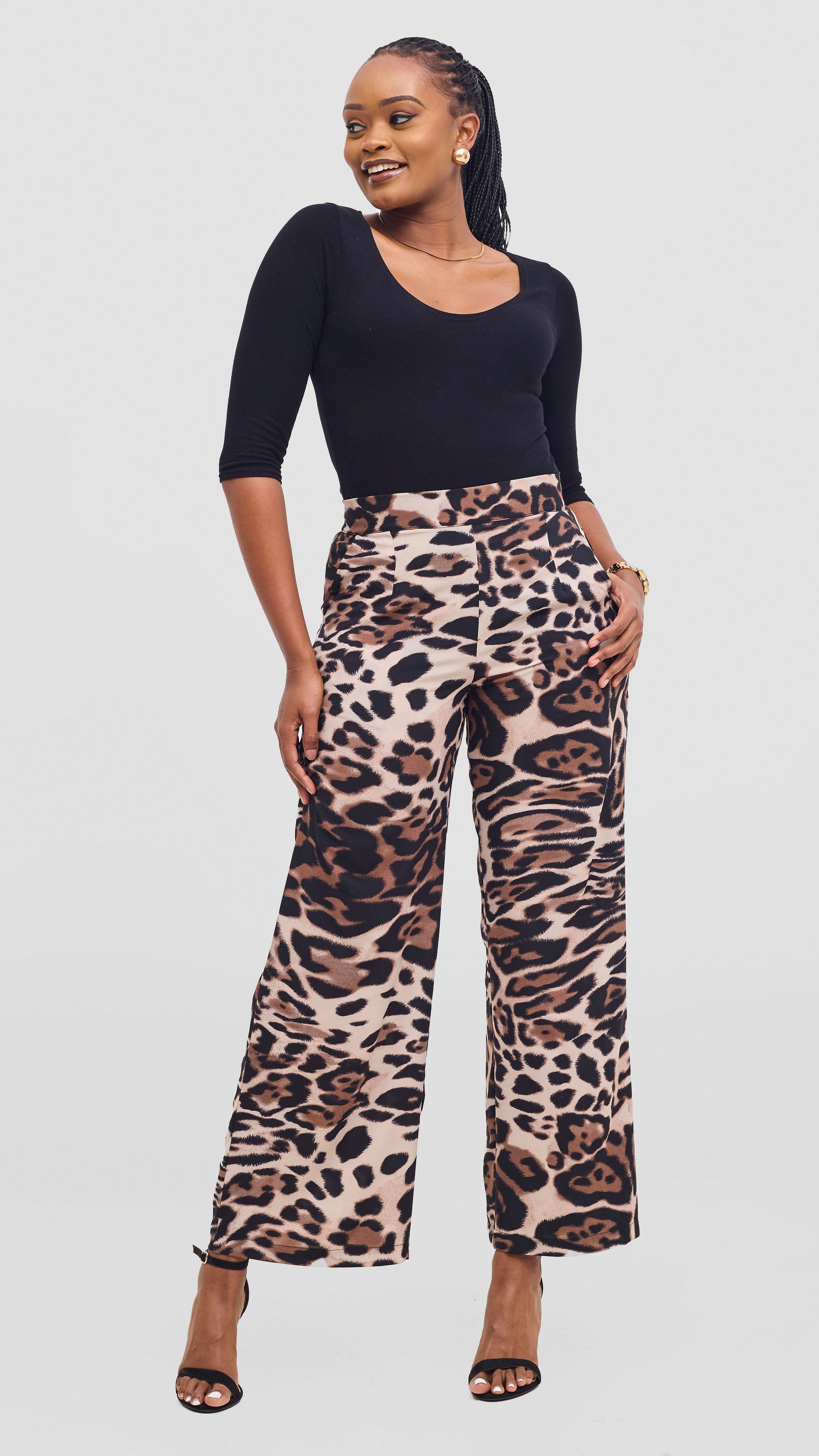 Vivo Maisha Top & Pant Set - Light Taupe / Black Print