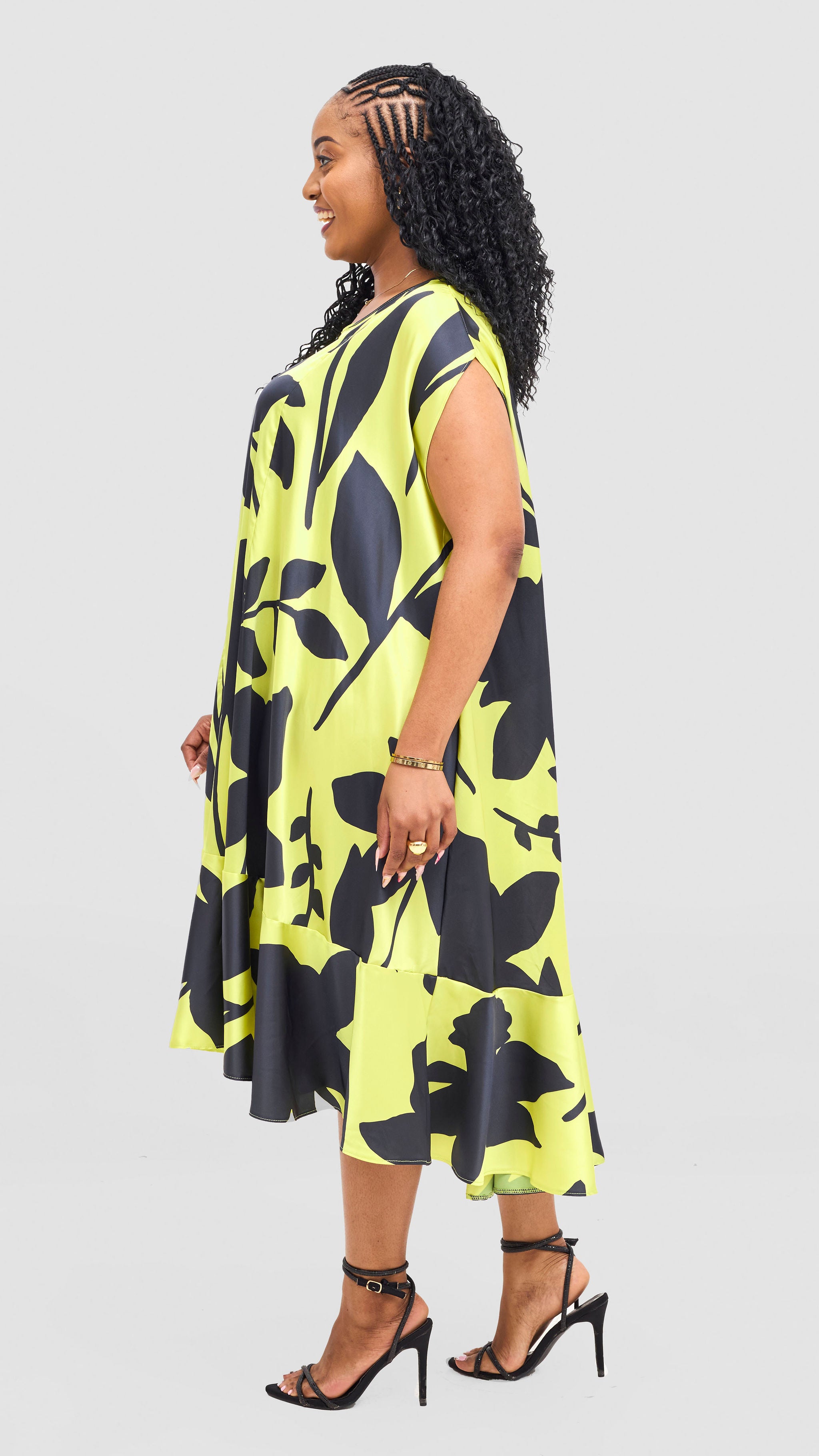 Vivo Samira Cape Dress - Lime / Dark Navy Voi Print