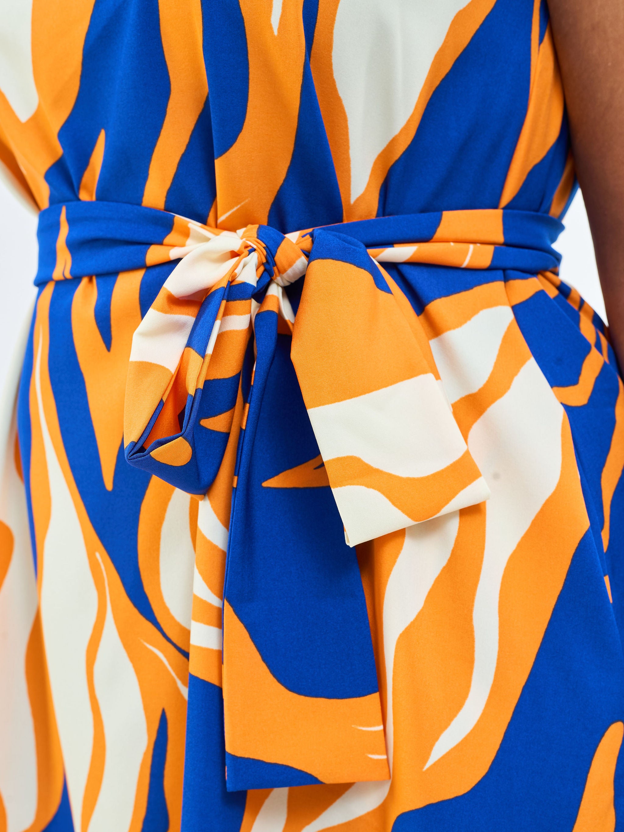 Vivo Basic Cap Sleeve Knee Length Tent Dress -Cobalt / Orange Capi Print