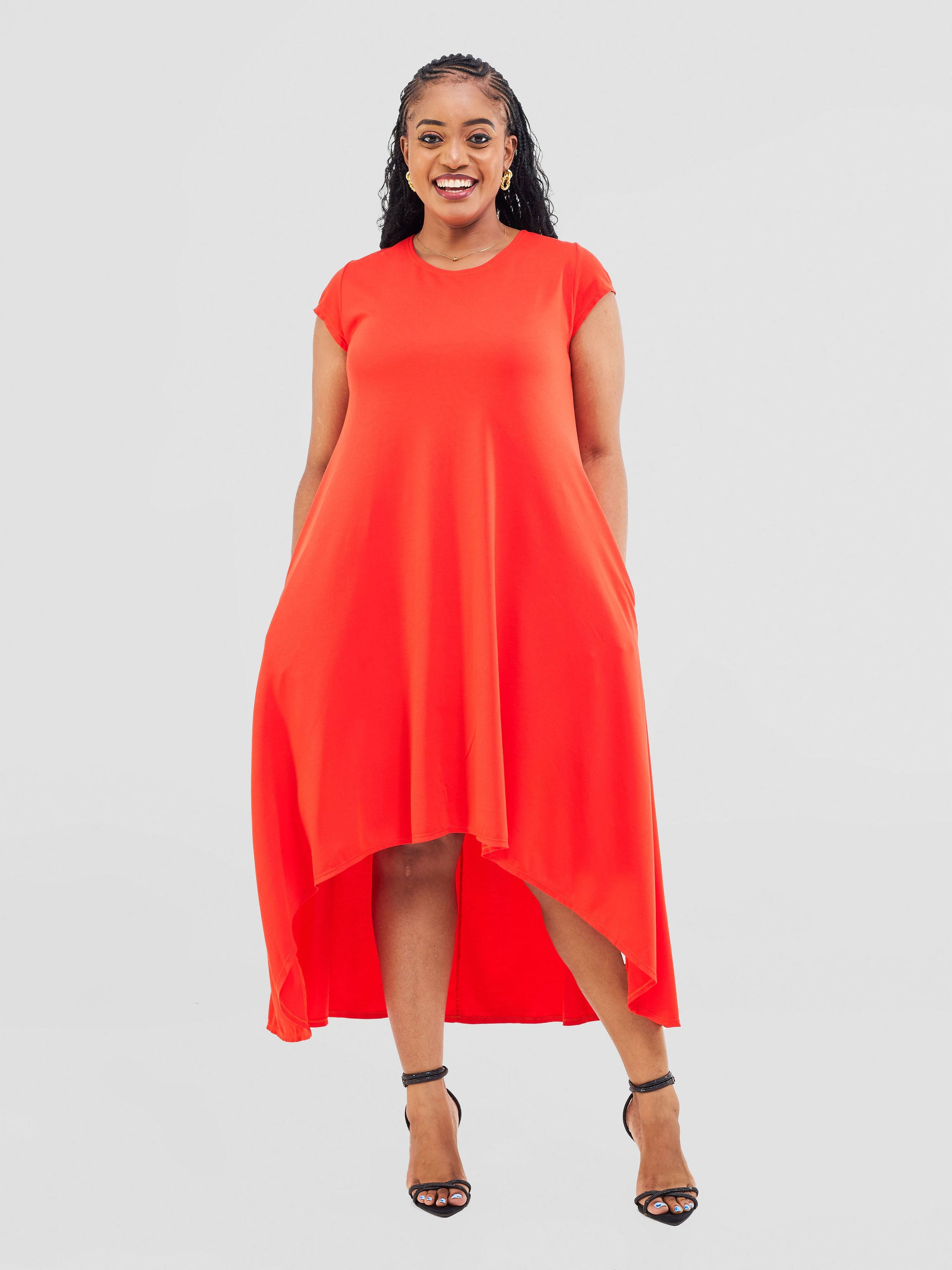 Vivo Ponte Back Pleat High Low Dress - Dark Orange