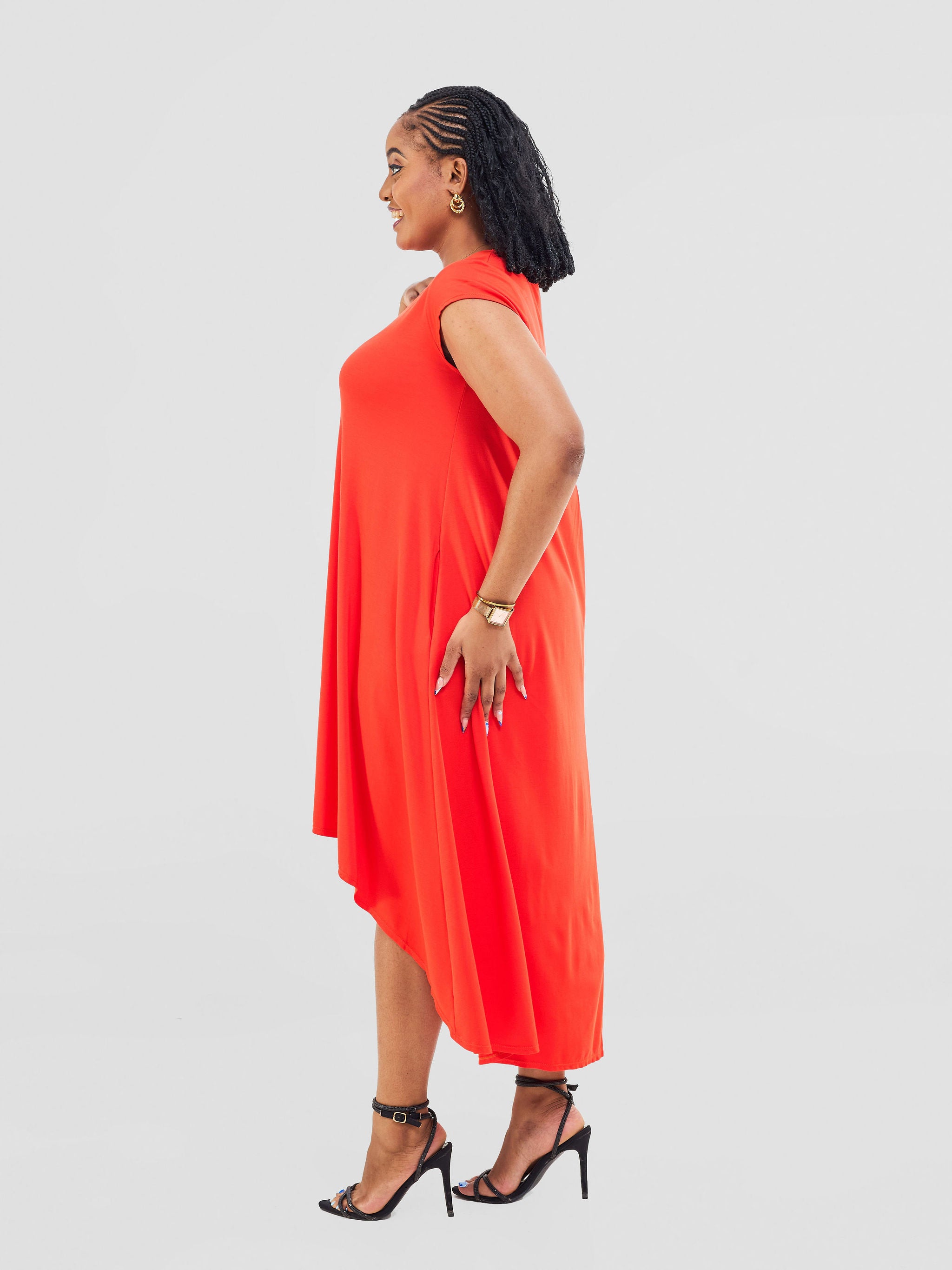 Vivo Ponte Back Pleat High Low Dress - Dark Orange