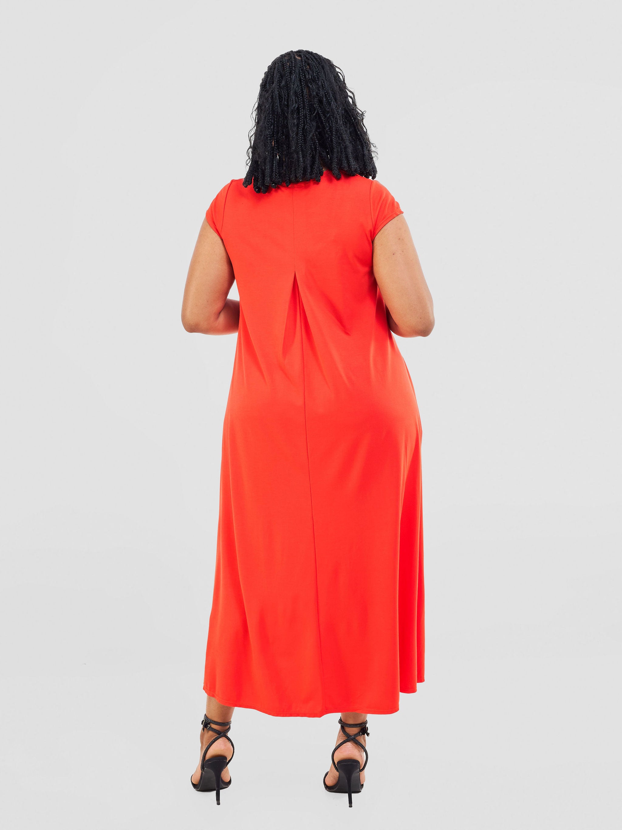 Vivo Ponte Back Pleat High Low Dress - Dark Orange