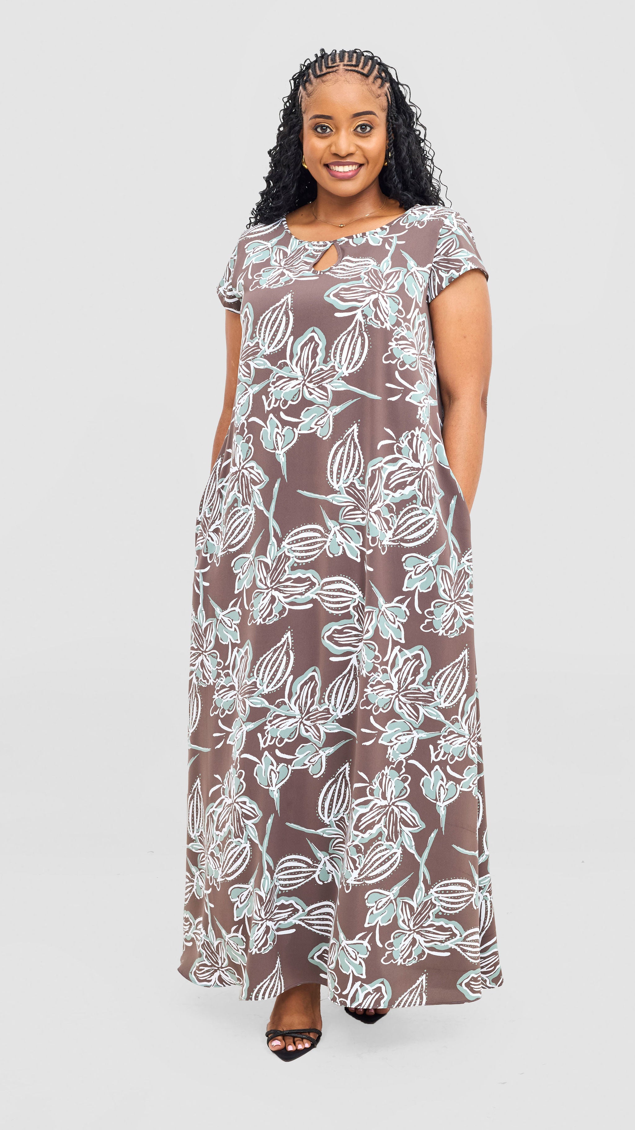 Vivo Sierra Maxi Chiffon Dress - Mint / Brown Print