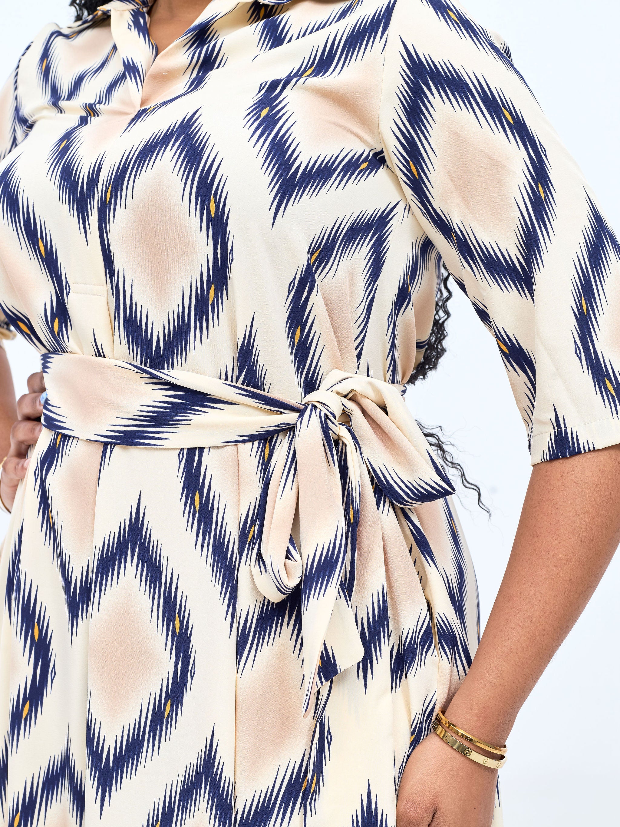Vivo Yumi Maxi Shirt Dress - Cream / Navy Rumi Print