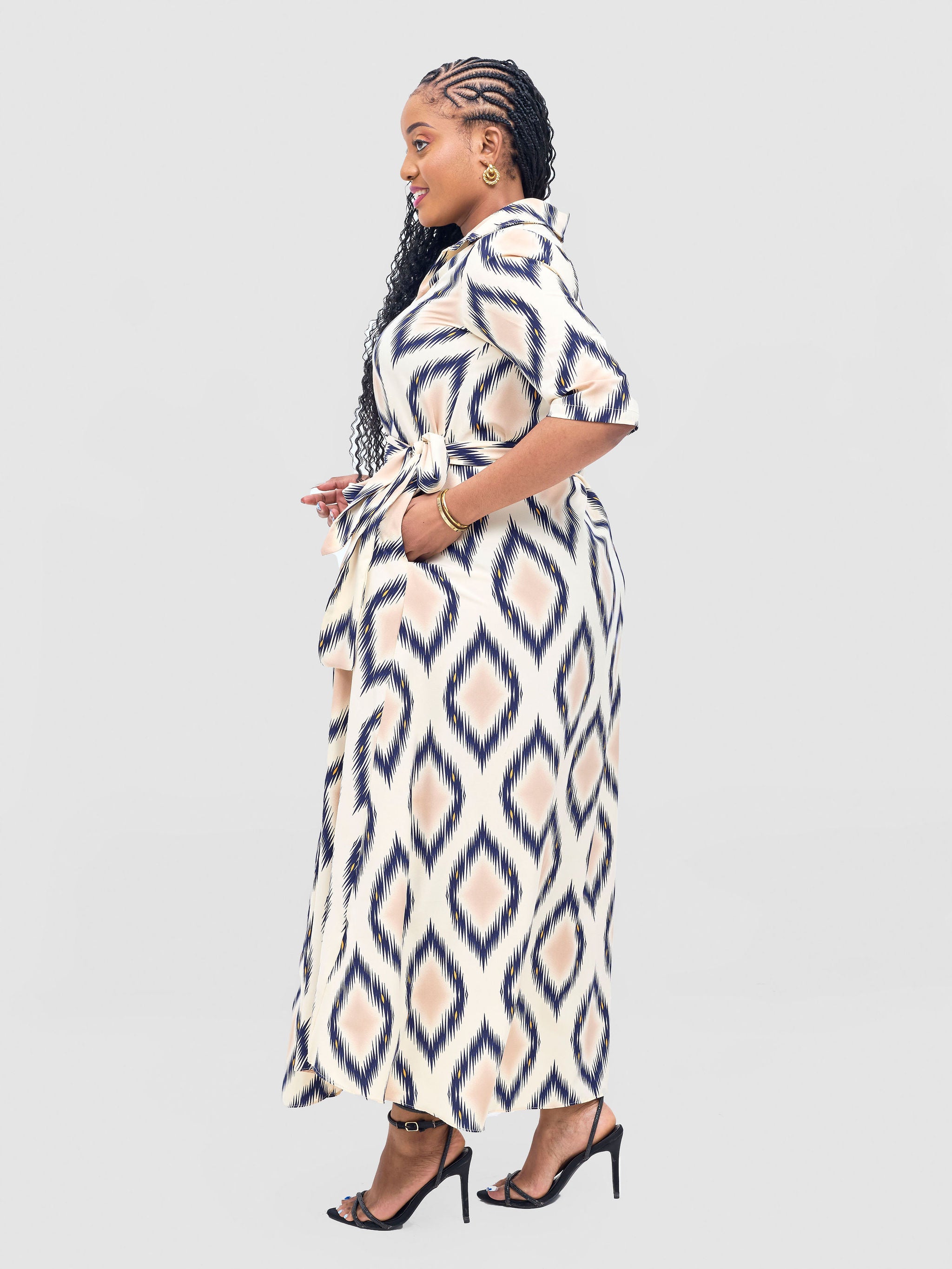 Vivo Yumi Maxi Shirt Dress - Cream / Navy Rumi Print