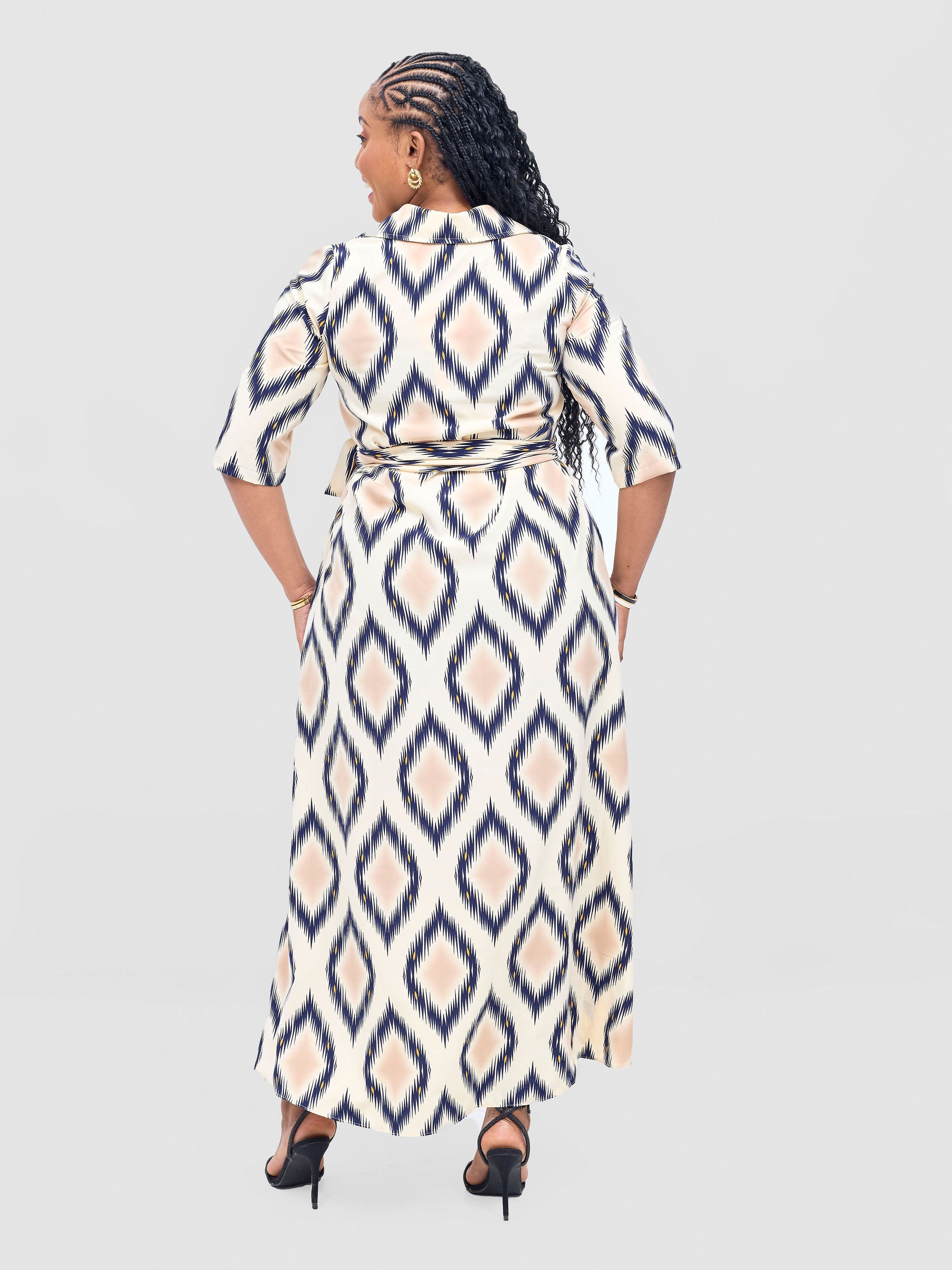 Vivo Yumi Maxi Shirt Dress - Cream / Navy Rumi Print