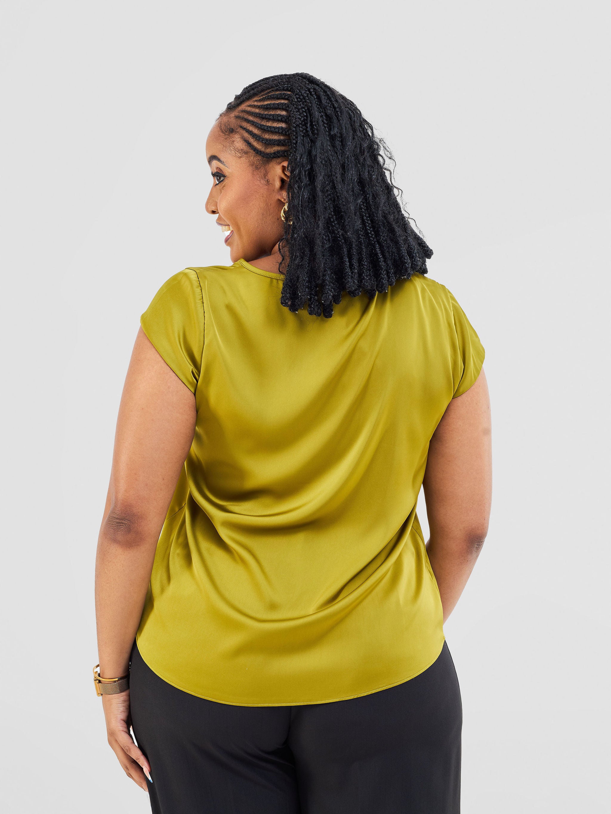 Vivo Basic Satin Cap Sleeve Top - Olive