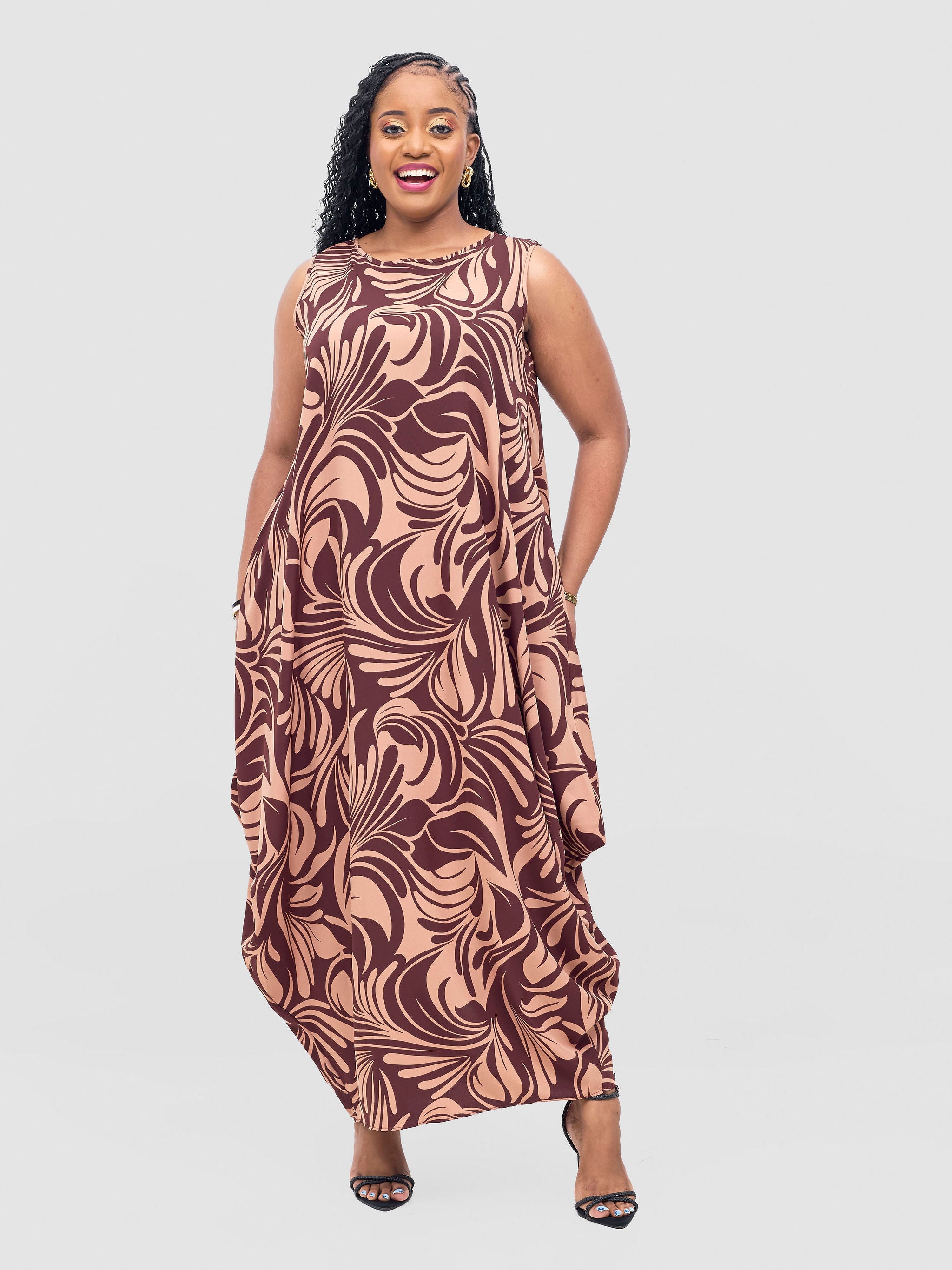 Vivo Seli Maxi Dress - Brown / Chocolate Eli Print