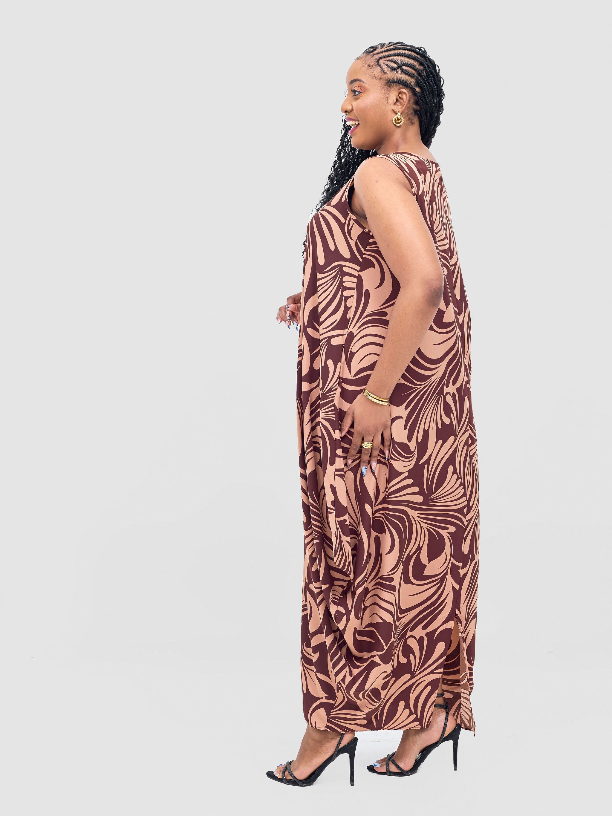 Vivo Seli Maxi Dress - Brown / Chocolate Eli Print