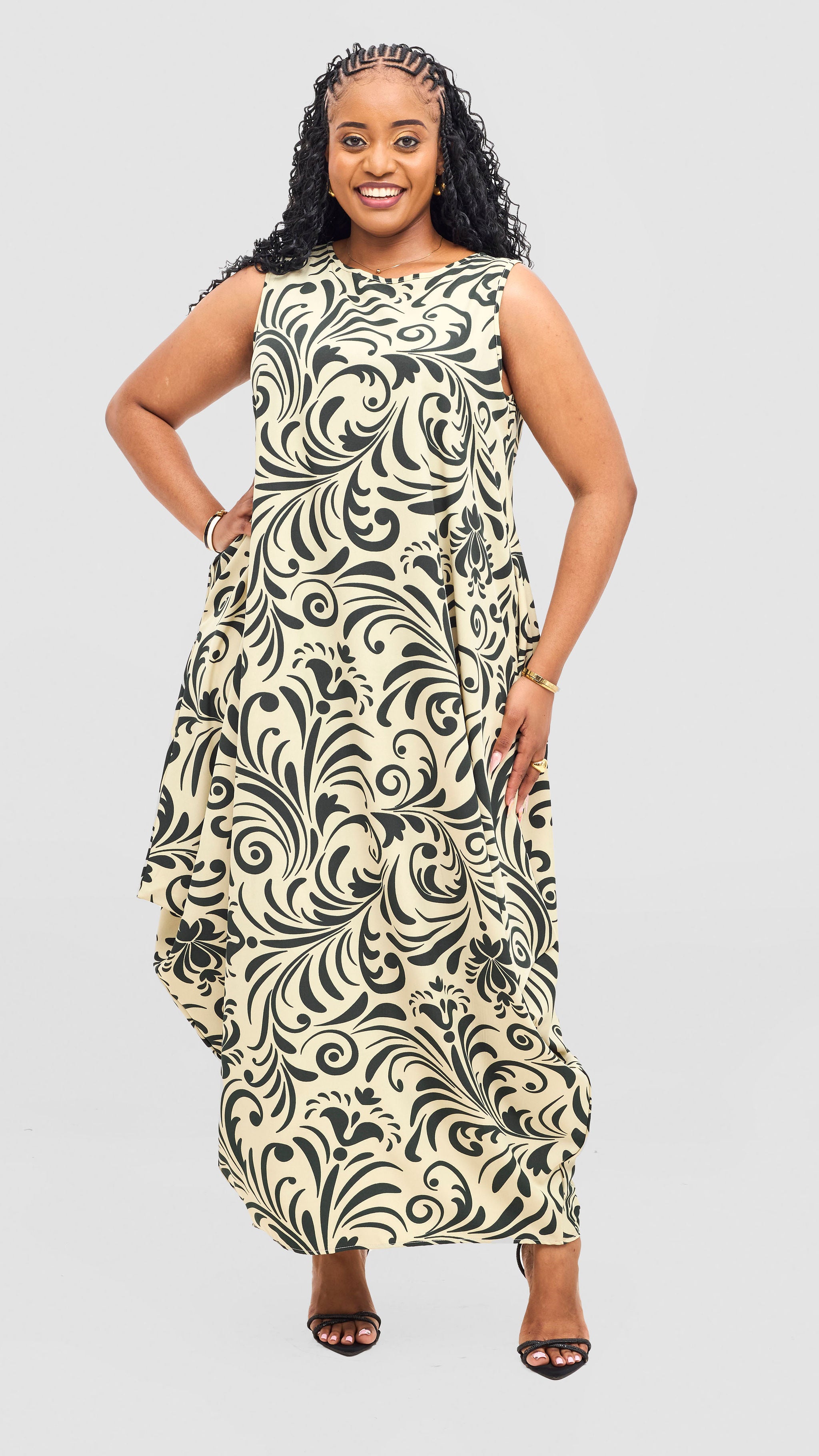Vivo Seli Maxi Dress - Green / Cream Print