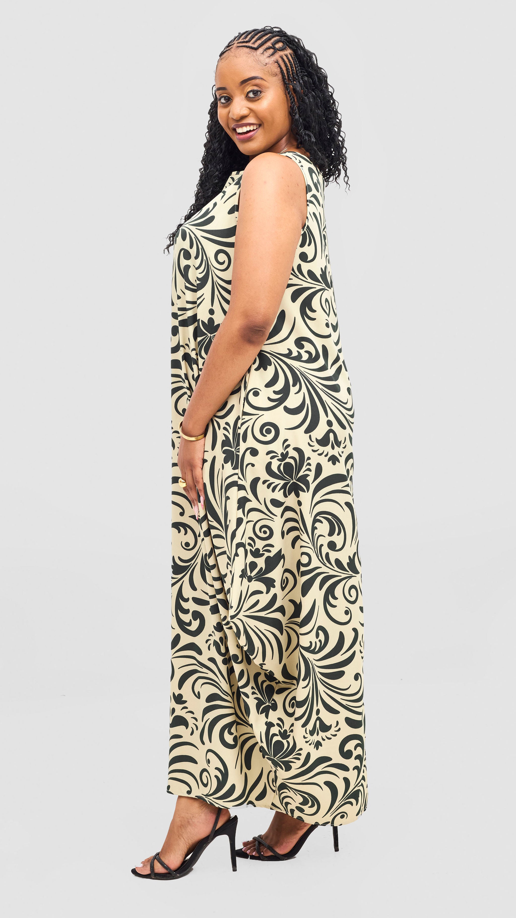 Vivo Seli Maxi Dress - Green / Cream Print