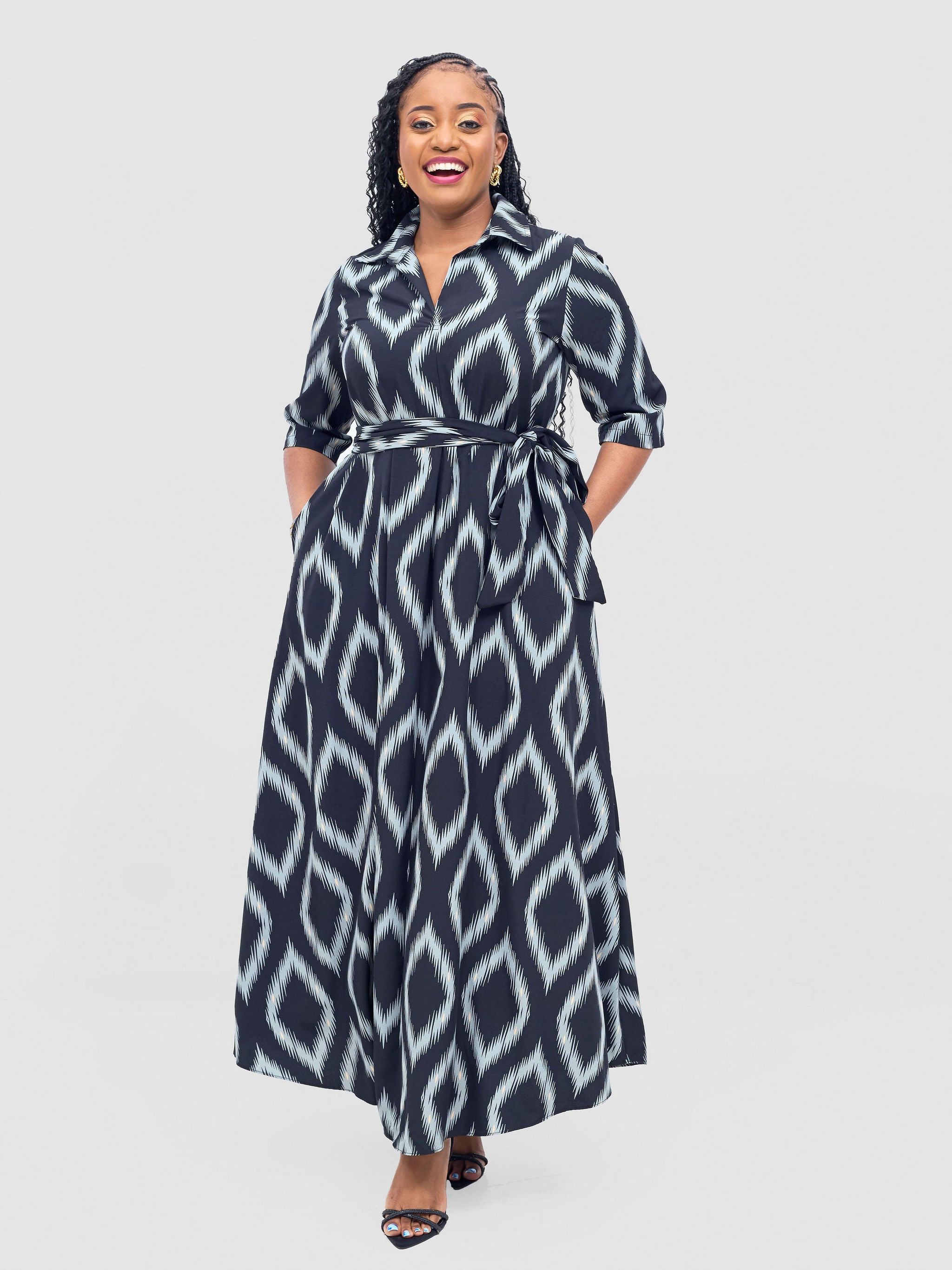 Vivo Yumi Maxi Shirt Dress - Mint / Black Rumi Print