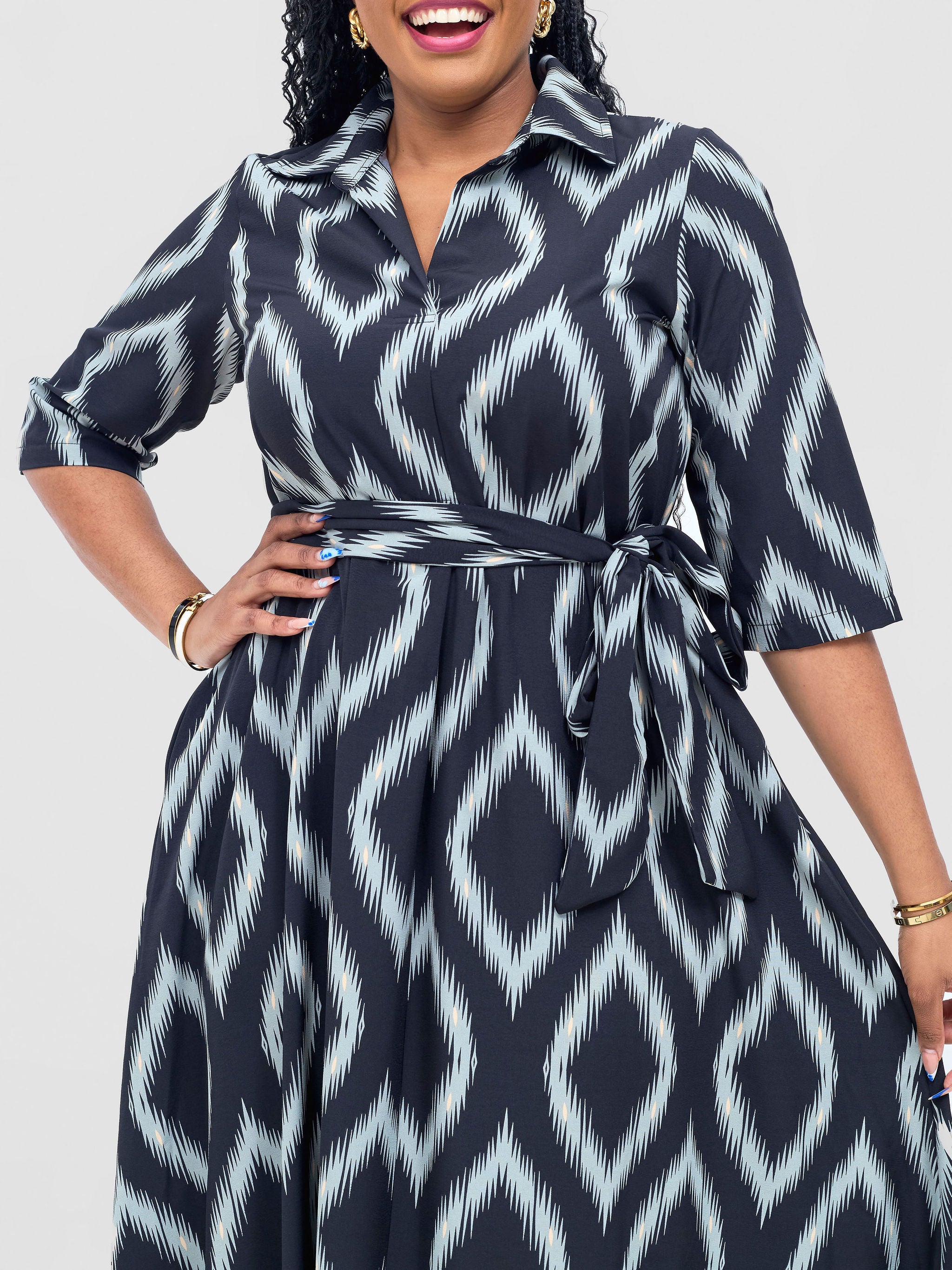 Vivo Yumi Maxi Shirt Dress - Mint / Black Rumi Print