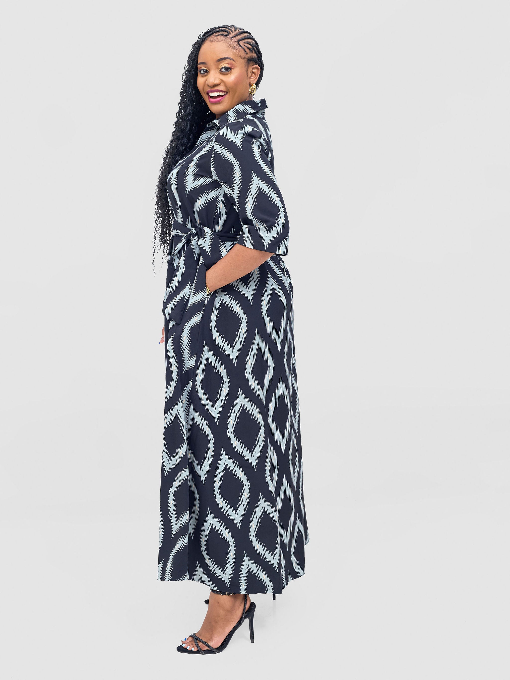Vivo Yumi Maxi Shirt Dress - Mint / Black Rumi Print